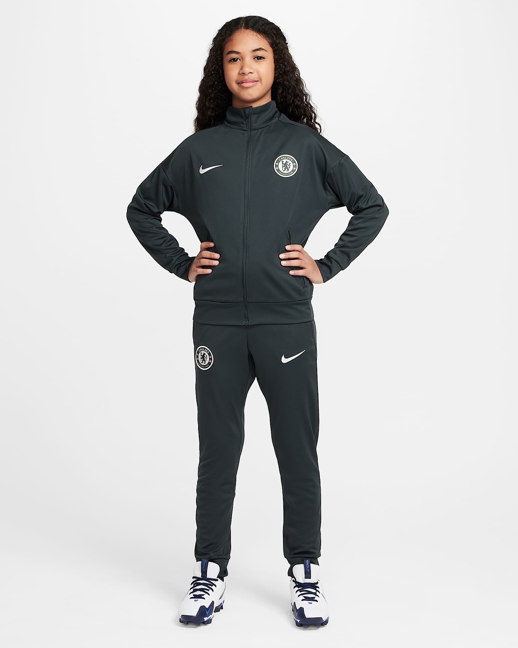 FC Chelsea Academy Pro Nike Dri-FIT Fußball-Trainingsanzug aus Strickmaterial (ältere Kinder) - Outdoor Green/Outdoor Green/Phantom
