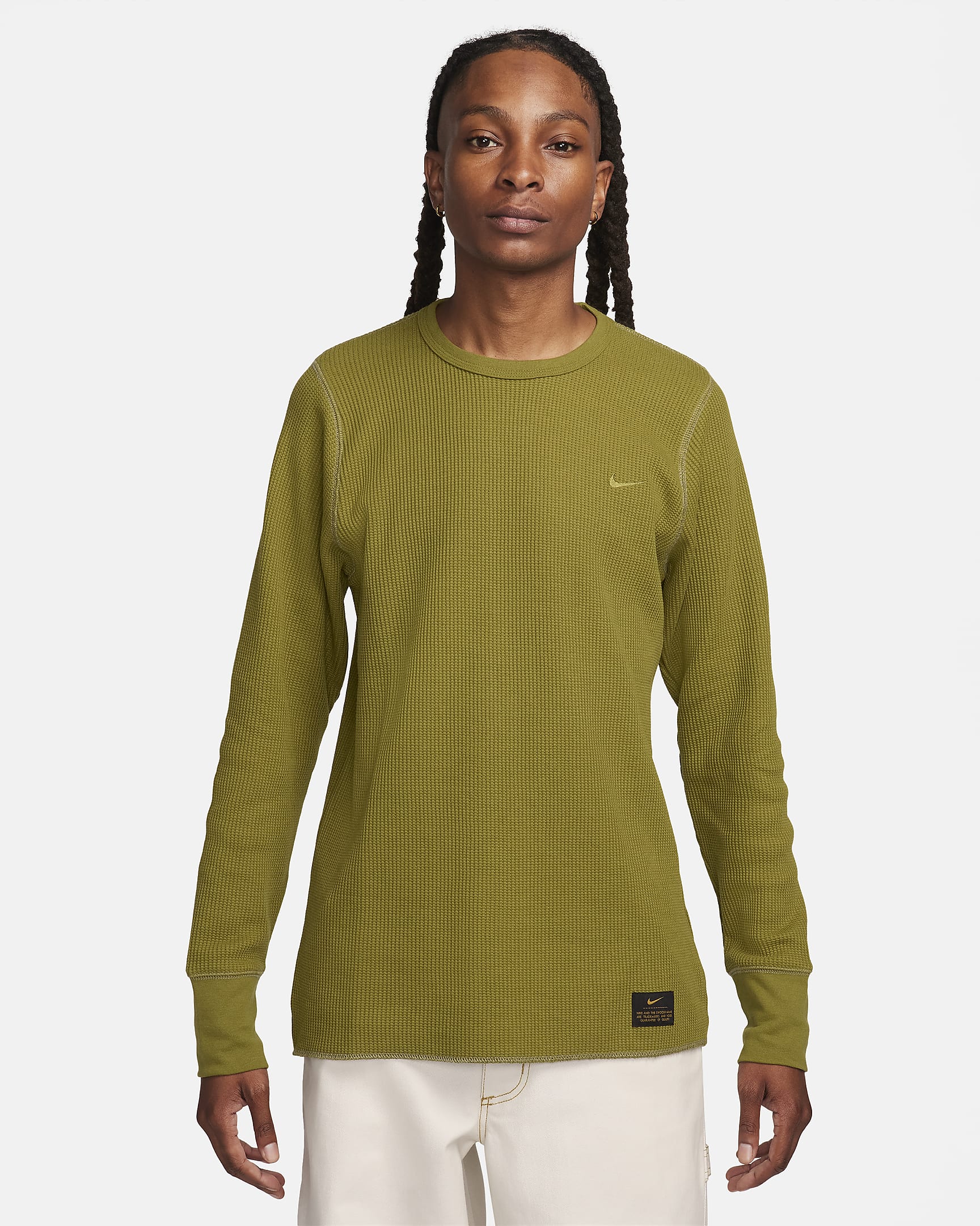 Nike Life langermet, tykk vaffelmønstret overdel til herre - Pacific Moss/Neutral Olive/Pacific Moss