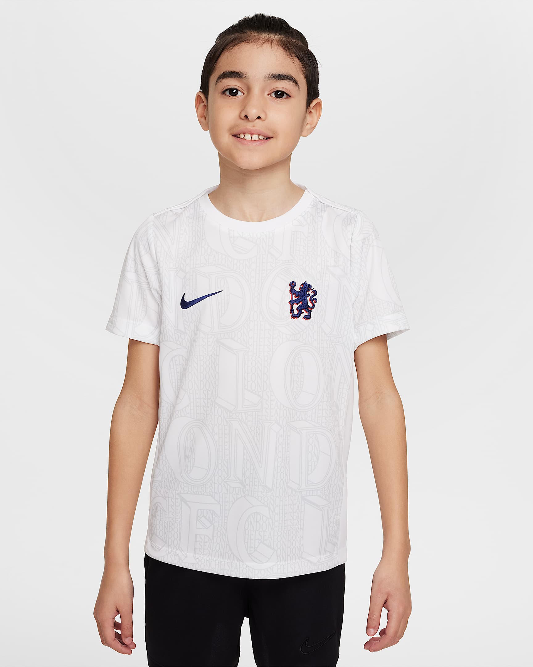 Chelsea FC Academy Pro Nike Dri-FIT Pre-Match-Fußballoberteil (ältere Kinder) - Weiß/Pure Platinum/Rush Blue