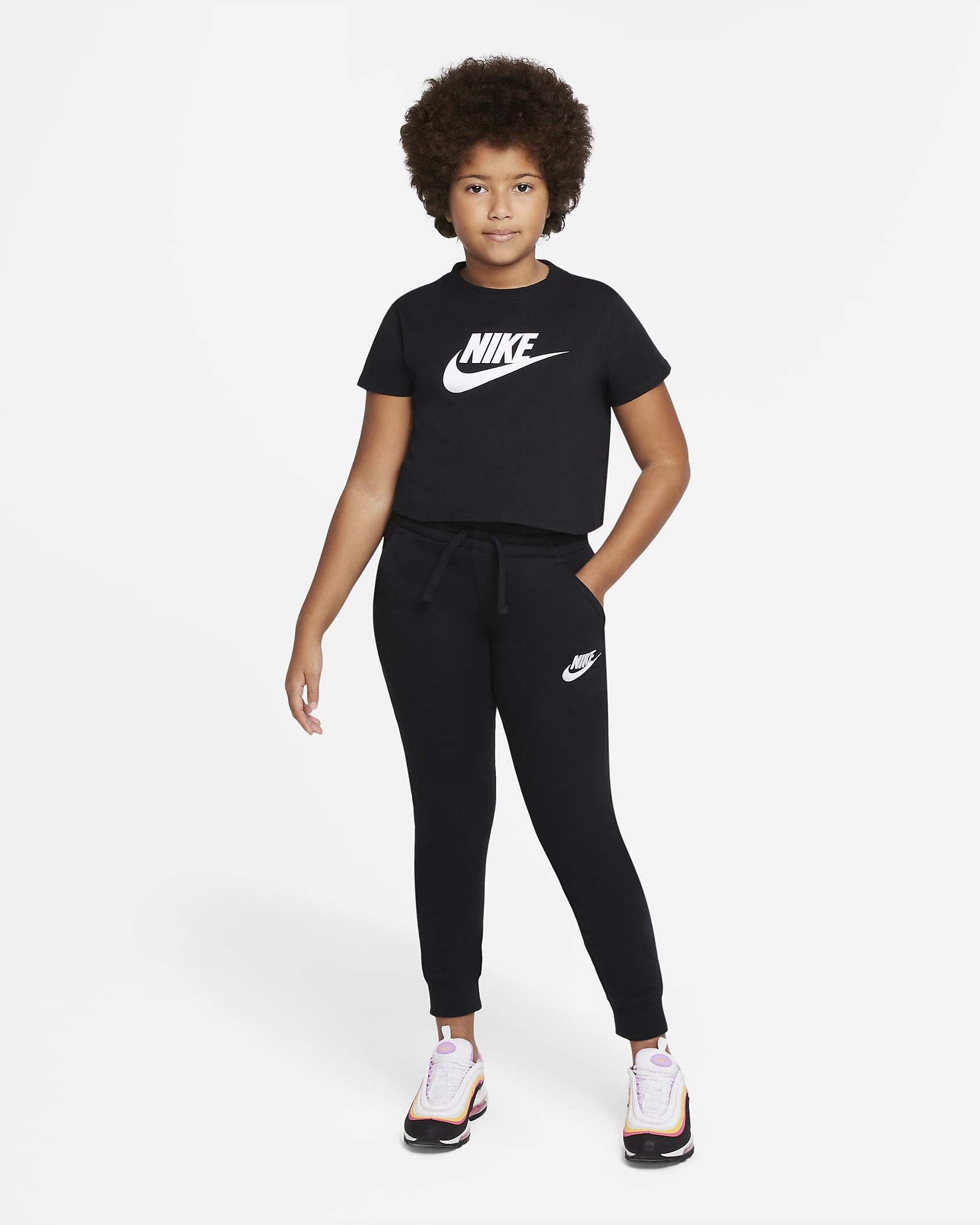 Nike Sportswear Older Kids' (Girls') Cropped T-Shirt - Black/White