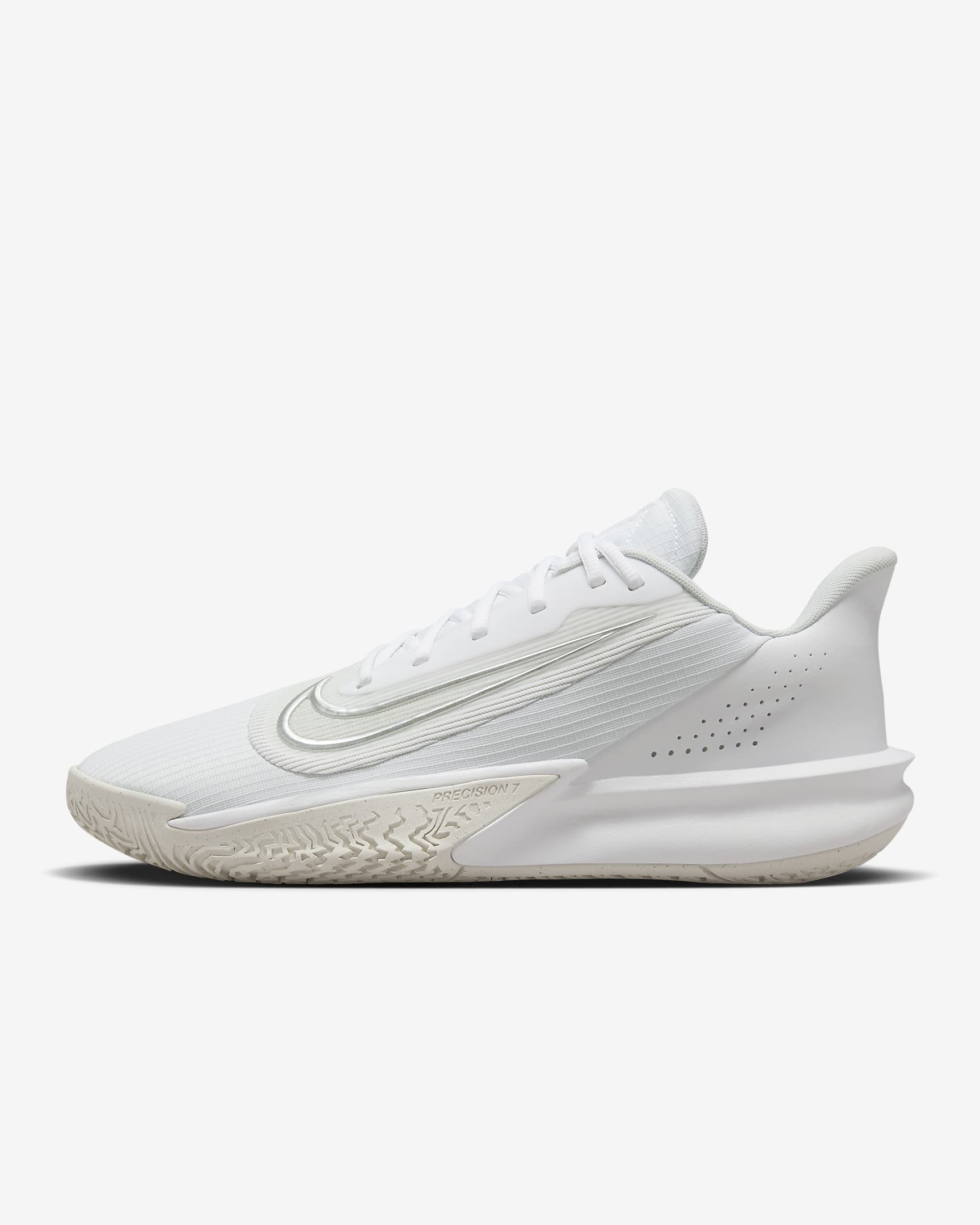 Chaussure de basket Nike Precision 7 pour homme - Blanc/Photon Dust/Light Smoke Grey