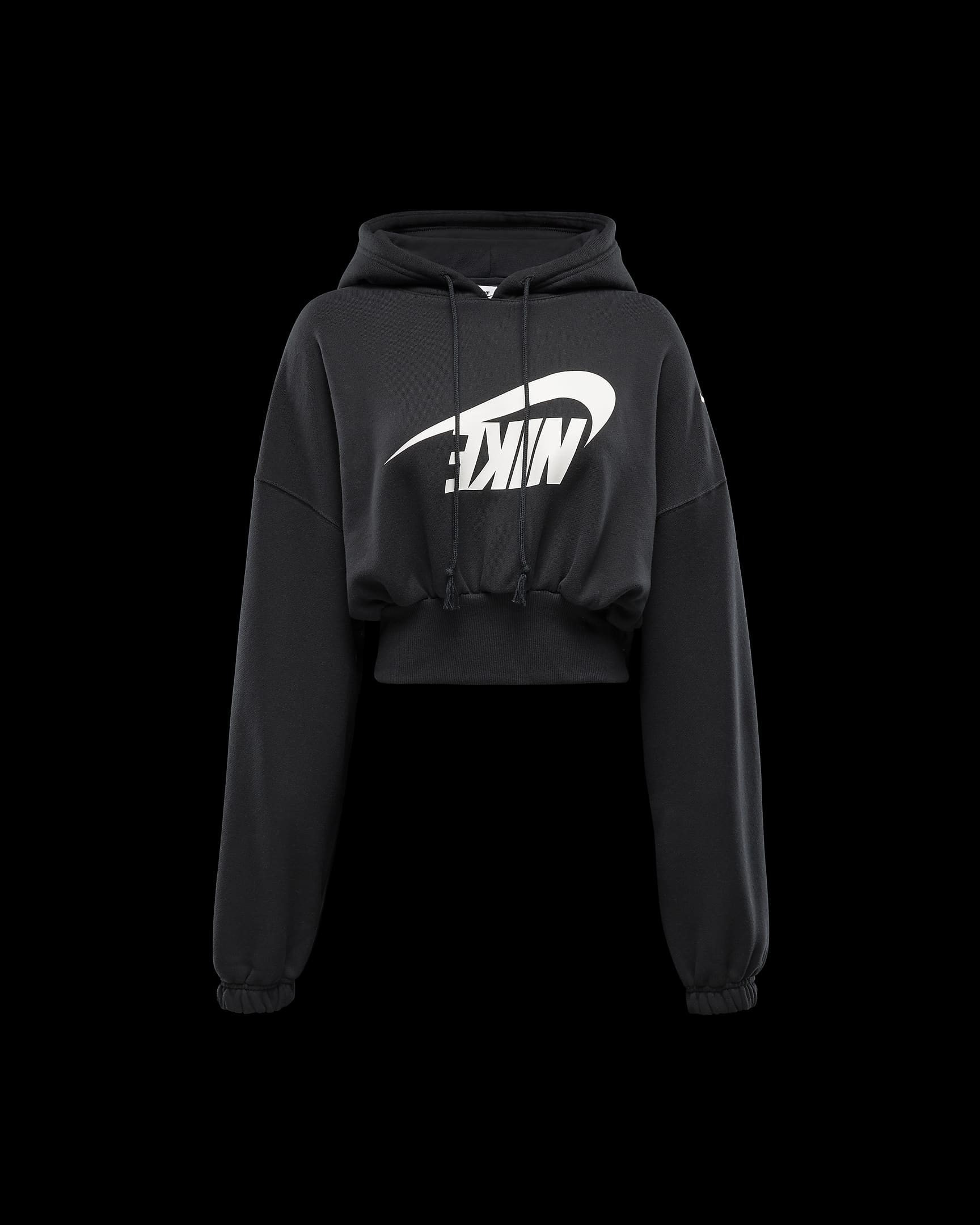 Nike Sportswear Women's Oversized Cropped French Terry Pullover Hoodie - Black/Sail