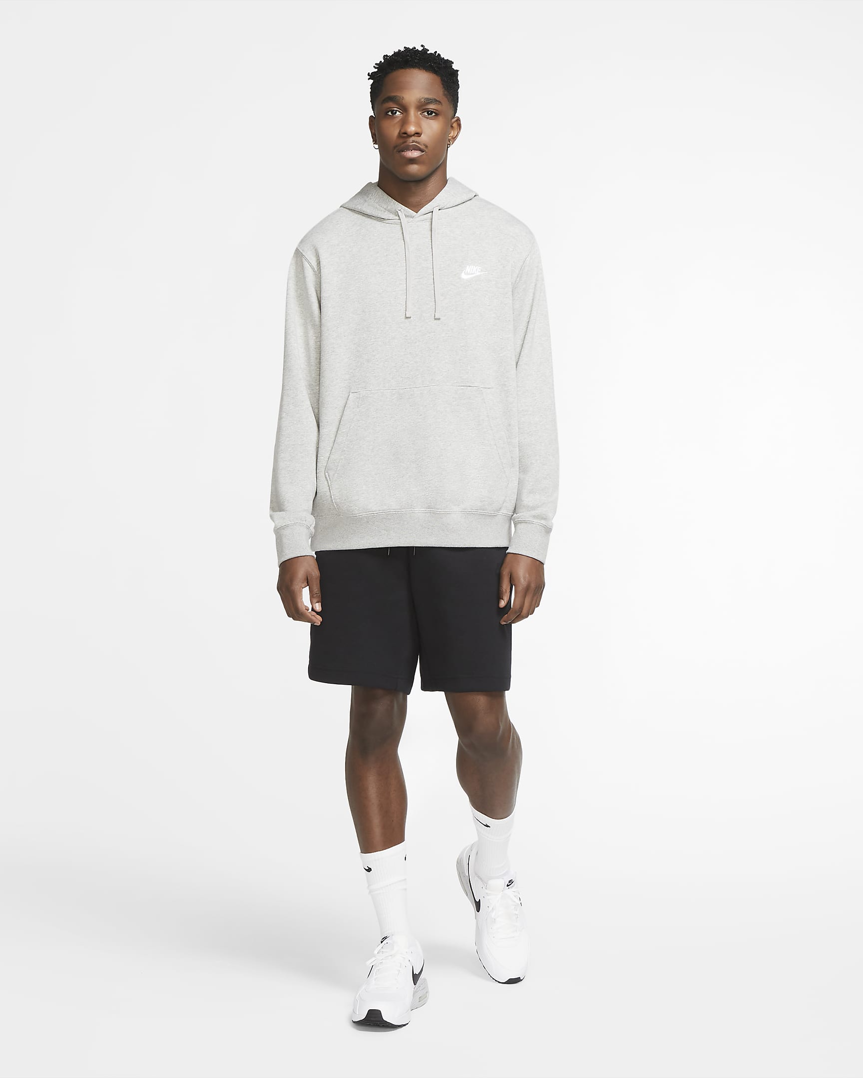 Nike Sportswear Club Men's Pullover Hoodie - Dark Grey Heather/Matte Silver/White