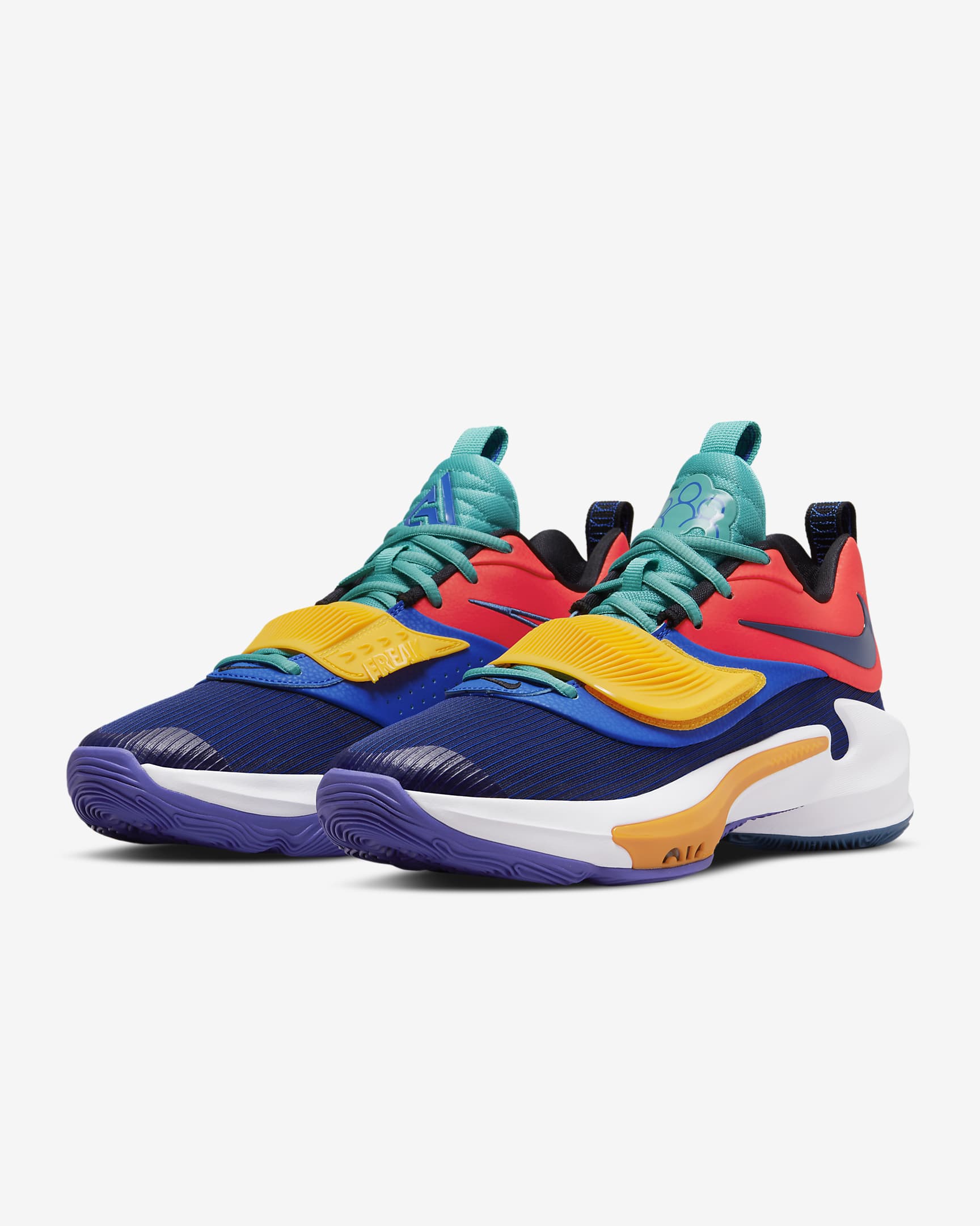 Freak 3 Basketball Shoes - Bright Crimson/University Gold/Washed Teal/Mystic Navy