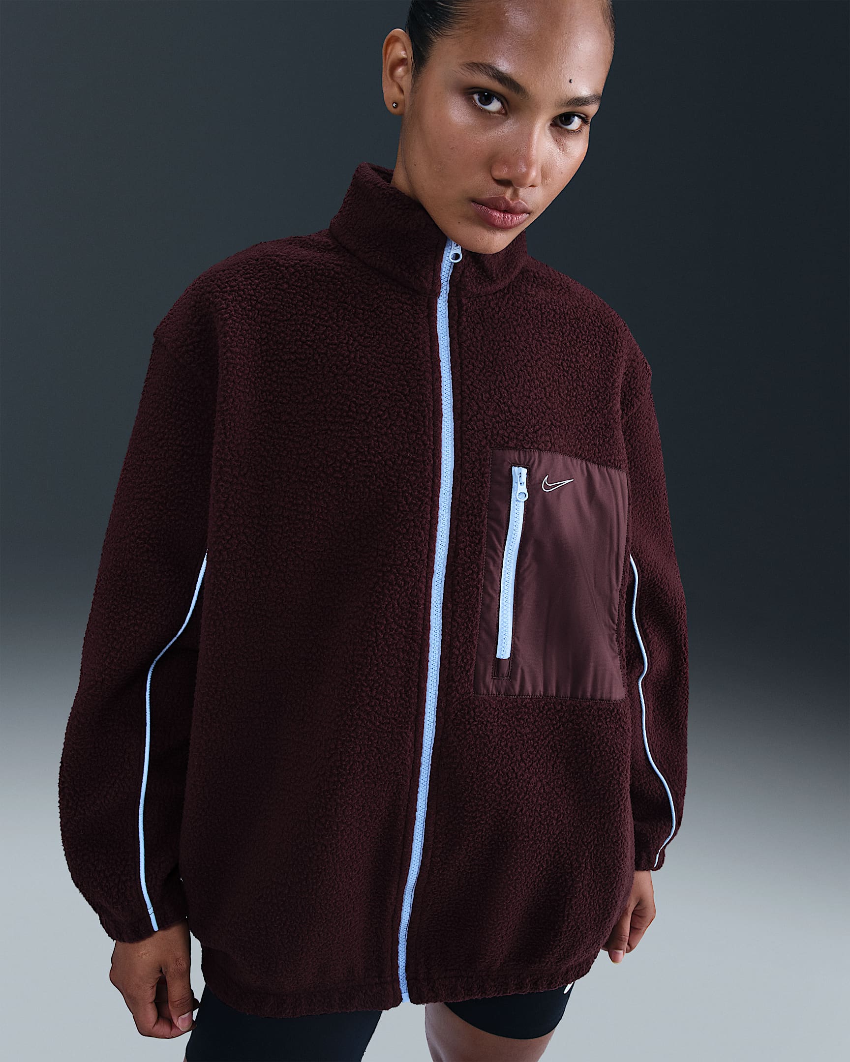 Nike Sportswear Women's Full-Zip High-Pile Fleece Jacket - Burgundy Crush/Burgundy Crush/Celestine Blue/Celestine Blue