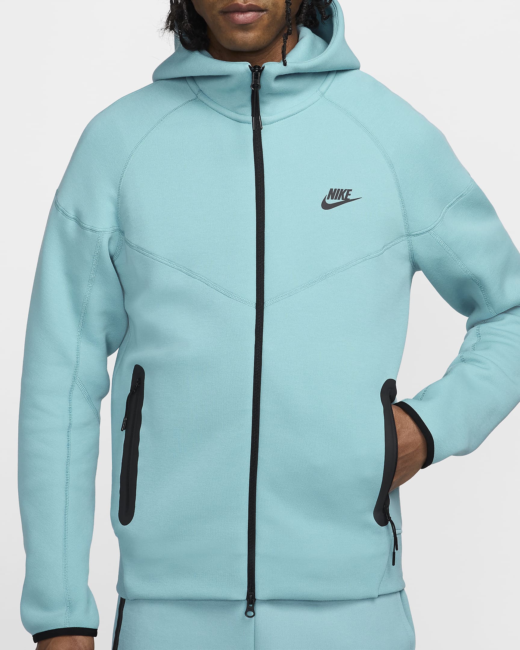 Nike Sportswear Tech Fleece Windrunner cipzáras, kapucnis férfipulóver - Denim Turquoise/Fekete