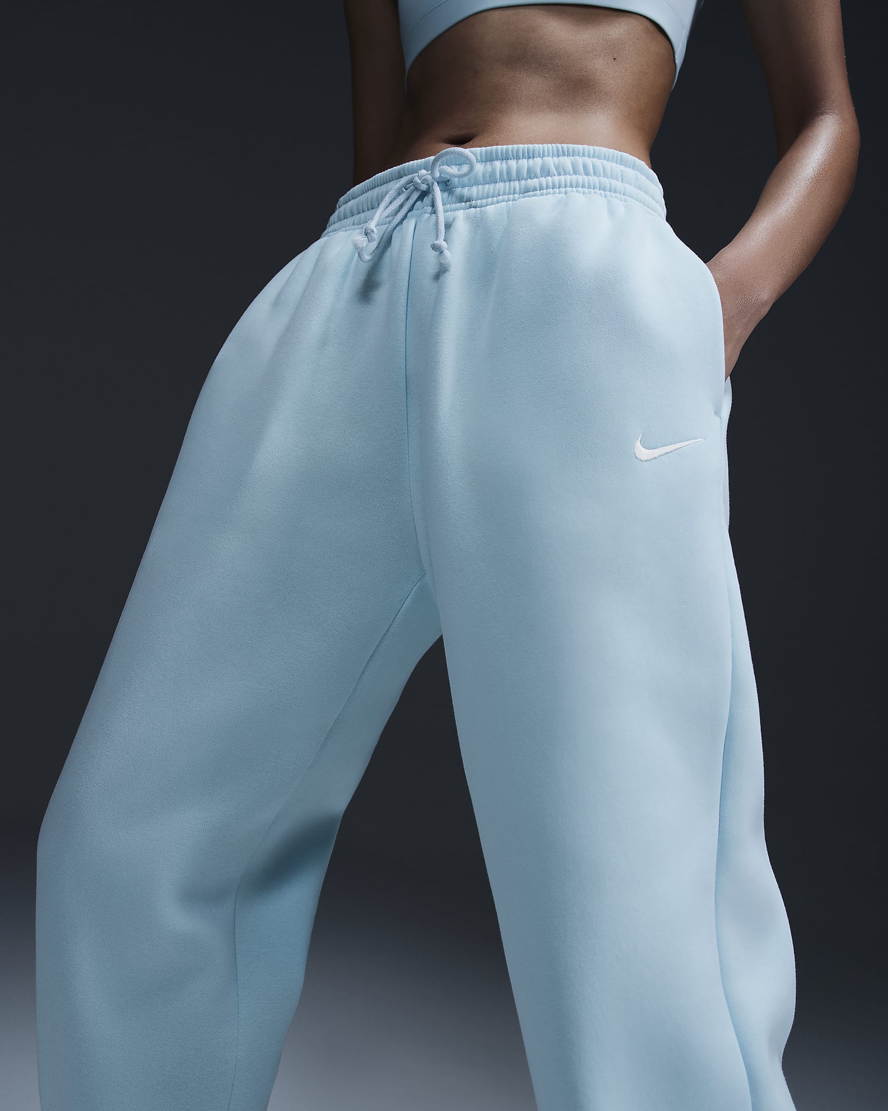 Pantaloni tuta oversize a vita alta Nike Sportswear Phoenix Fleece – Donna - Glacier Blue/Sail