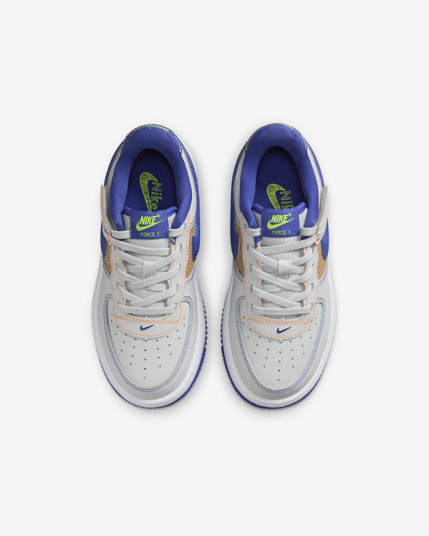 Tenis para niños de preescolar Nike Force 1 Low EasyOn - Polvo fotón/Volt/Naranja total/Azul astronómico