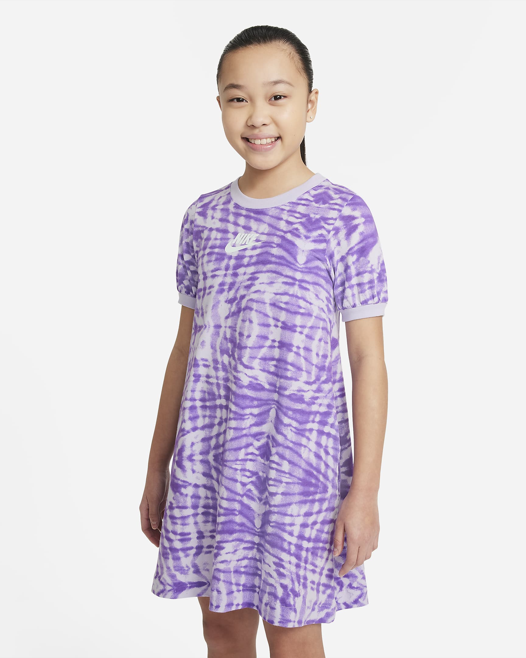 Nike Sportswear Big Kids' (Girls') Printed Short-Sleeve Dress - Purple Chalk/Barely Green