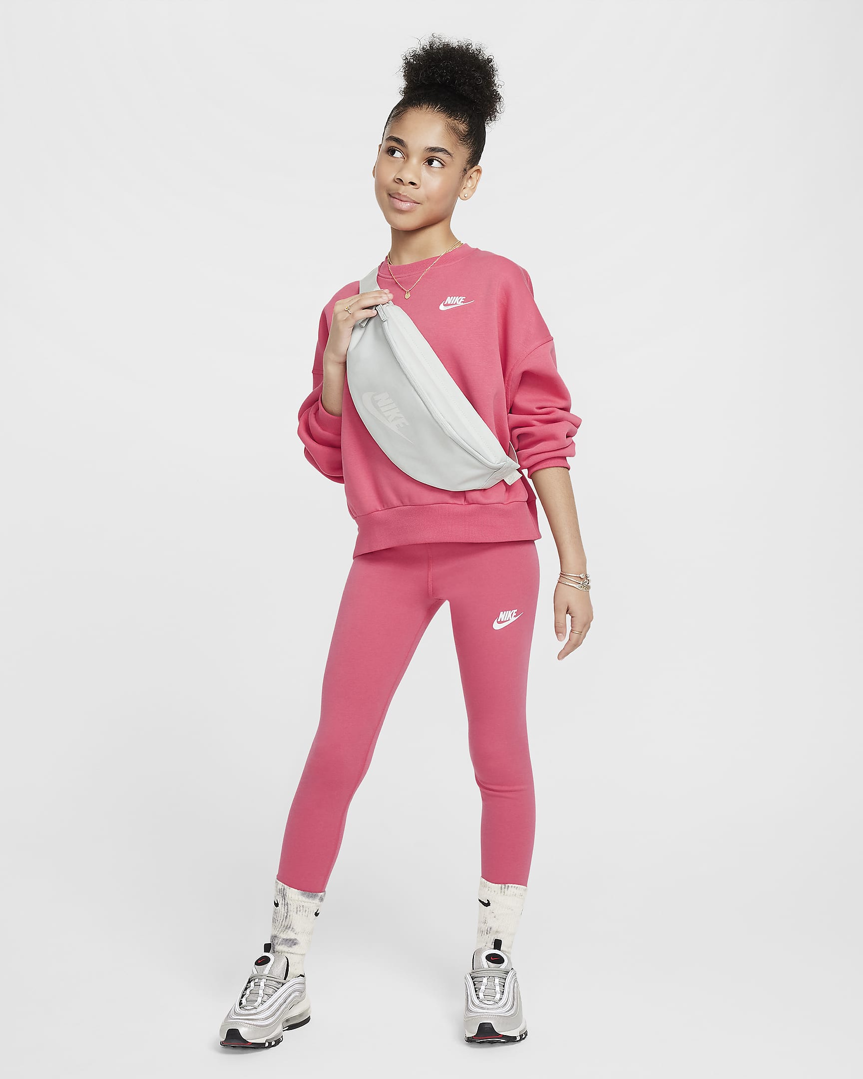 Nike Sportswear Classic Girls' High-Waisted Leggings - Aster Pink/White