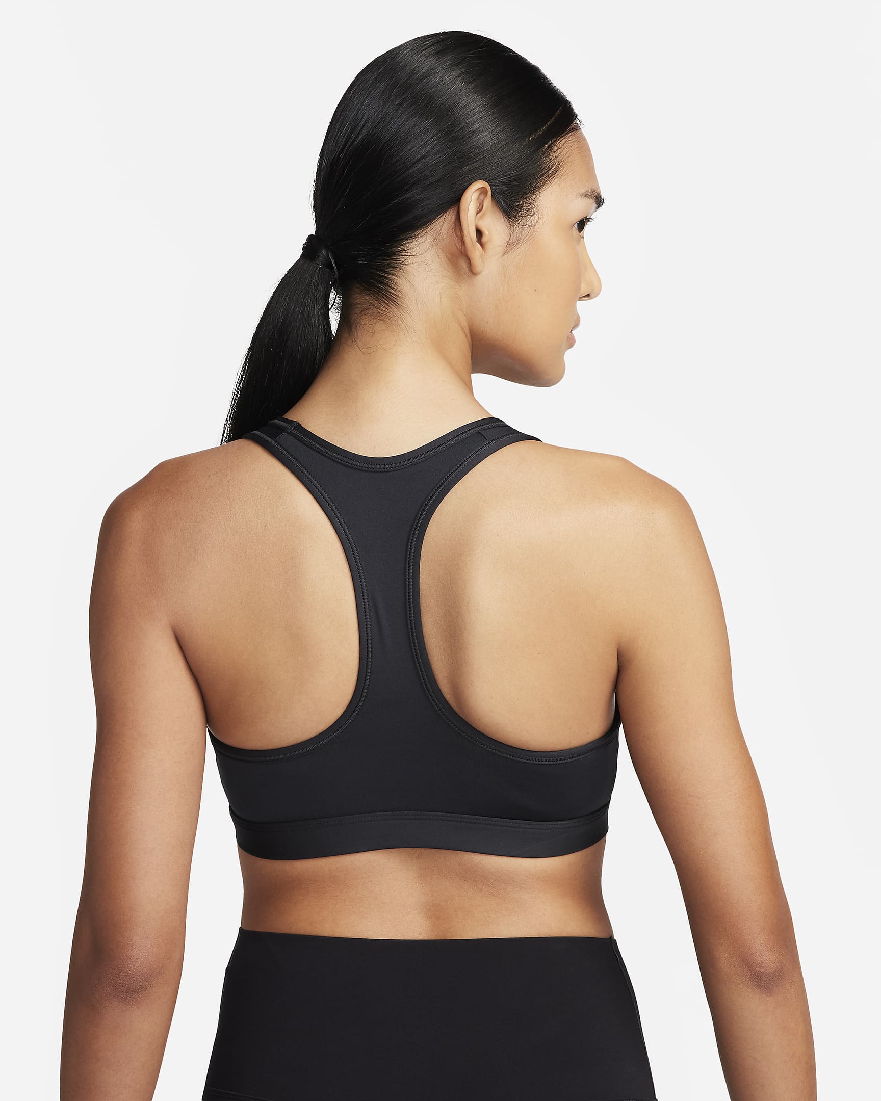 Nike Swoosh Medium Support Sport-BH mit Polster und Logo für Damen - Schwarz/Weiß/Schwarz/Schwarz