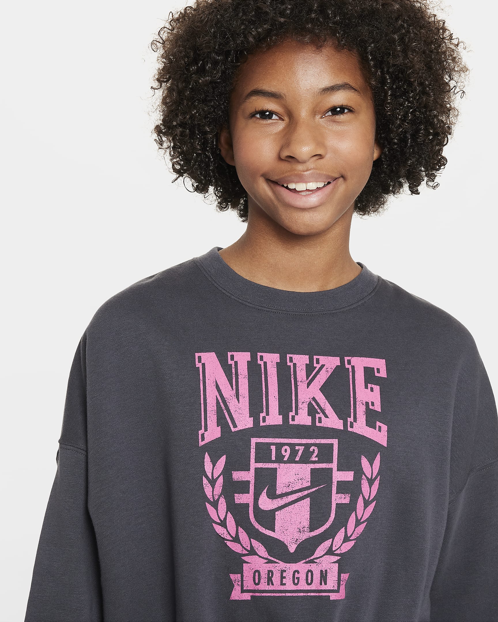 Nike Sportswear Big Kids' (Girls') Oversized Fleece Crew-Neck Sweatshirt - Anthracite