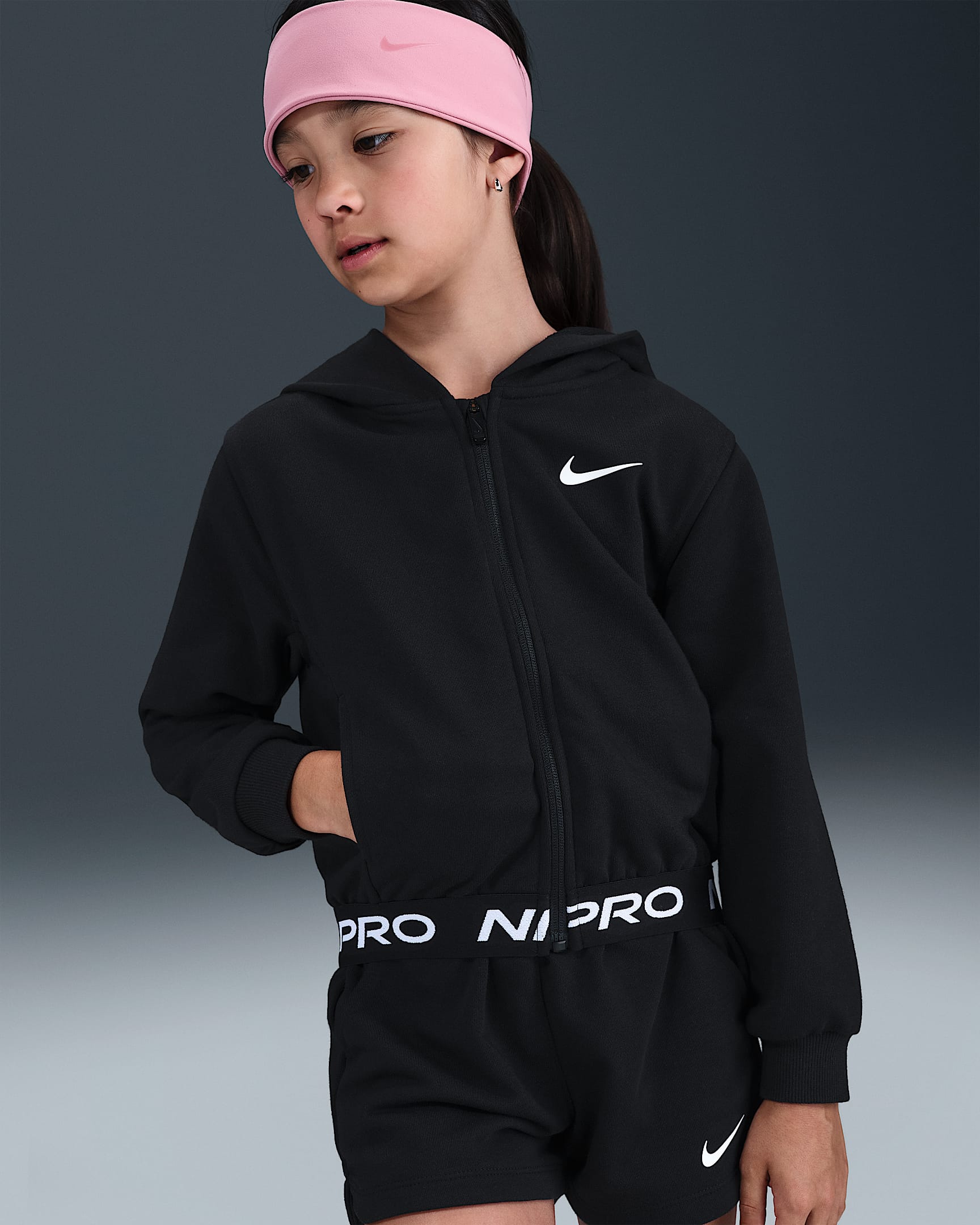 Sudadera con gorro de cierre completo Pro para niños talla pequeña Nike Dri-FIT Essentials - Negro