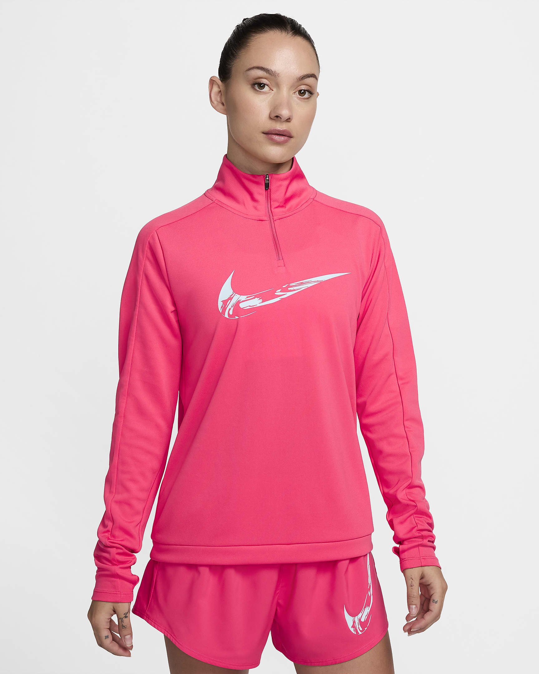 Nike Swoosh Dri-FIT Çeyrek Fermuarlı Kadın Koşu Üstü - Aster Pink/Glacier Blue