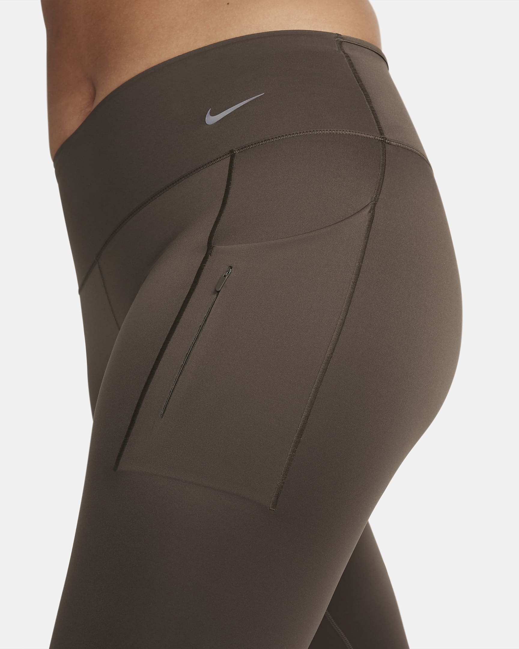 Nike Go Sıkı Destekli Normal Belli Cepli Tam Boy Kadın Taytı - Baroque Brown/Siyah