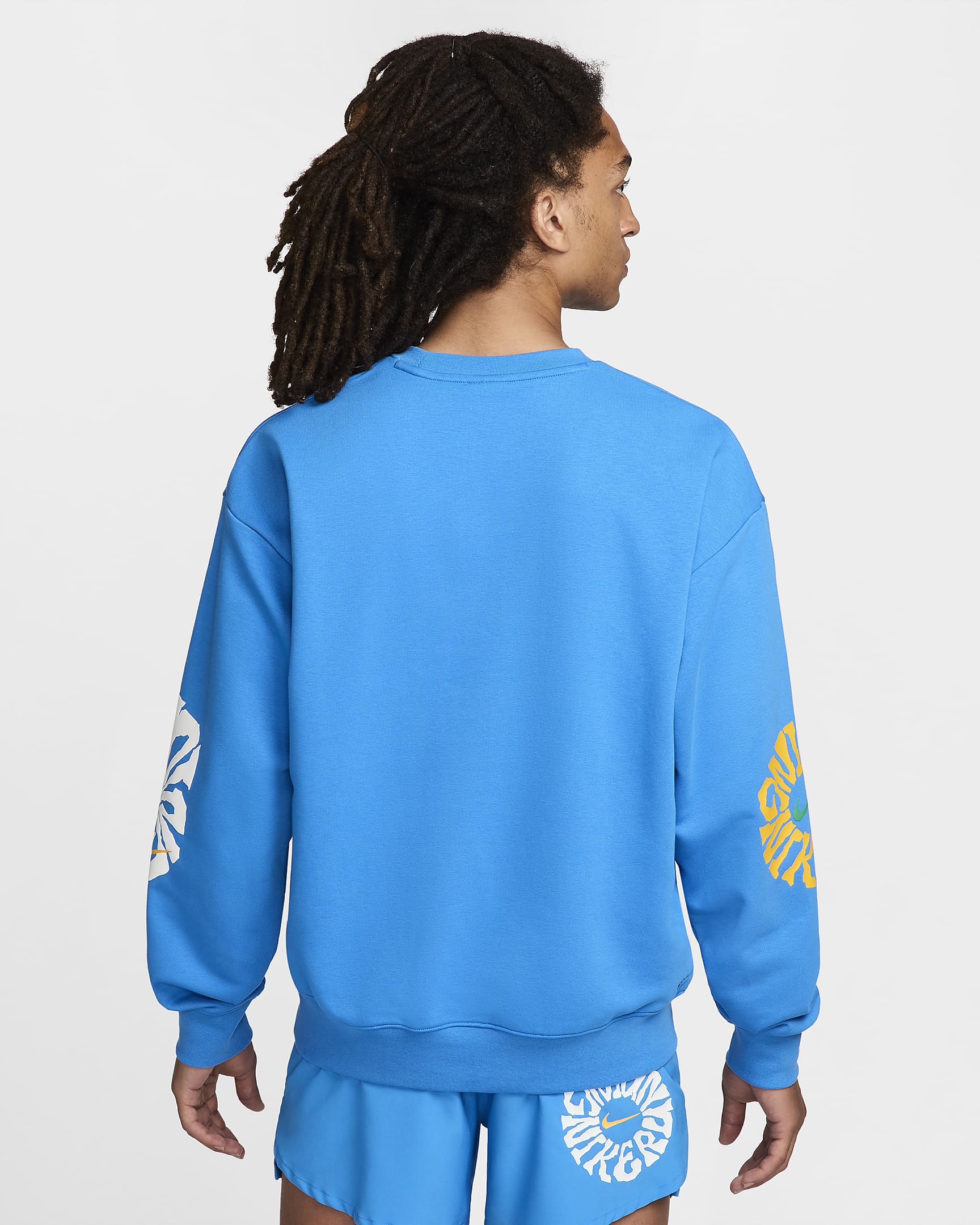 Nike Run Energy Men's Dri-FIT Fleece Running Crew - Light Photo Blue/University Gold