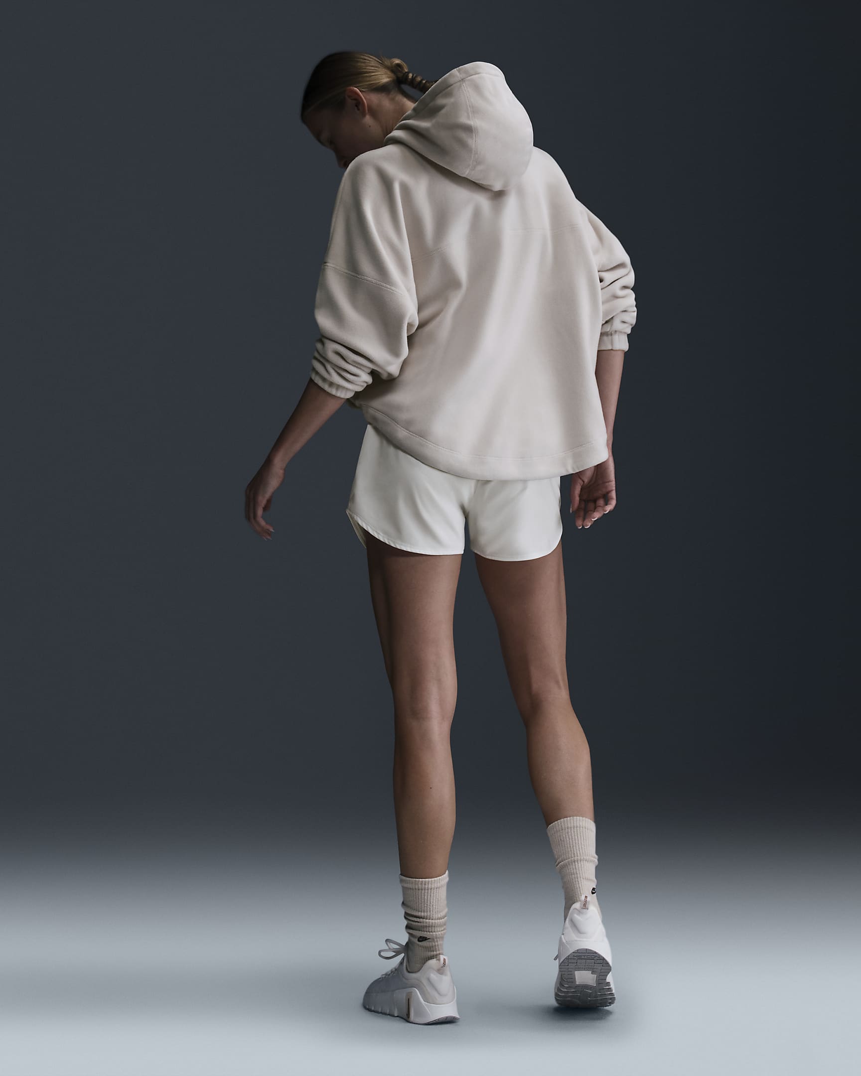 Nike One Women's Oversized Therma-FIT Pullover Fleece Hoodie - Light Orewood Brown/White