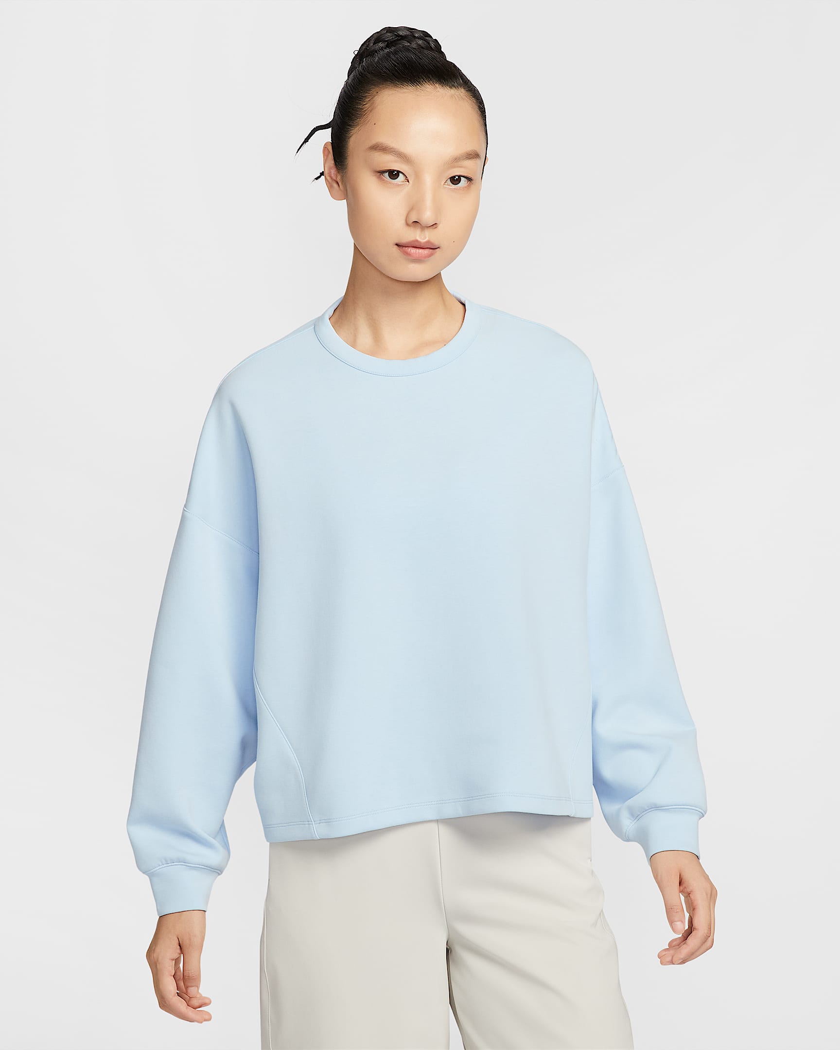 ナイキ 24.7 ImpossiblySoft ウィメンズ Dri-FIT オーバーサイズド クルーネック トップ - セレスタインブルー/サイキックブルー