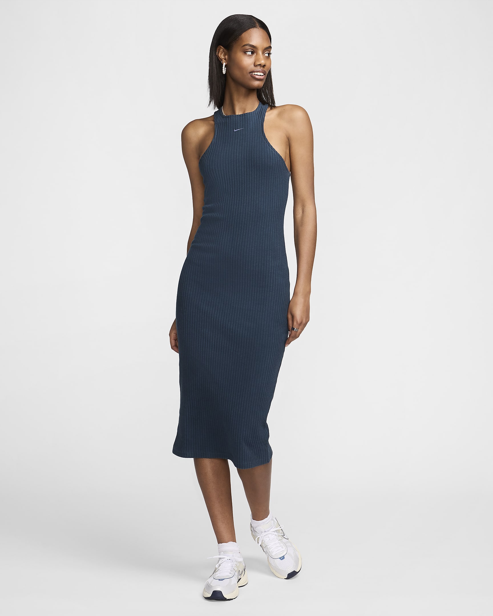 Nike Sportswear Chill Rib ärmelloses Midi-Kleid mit schmaler Passform (Damen) - Armory Navy/Armory Navy