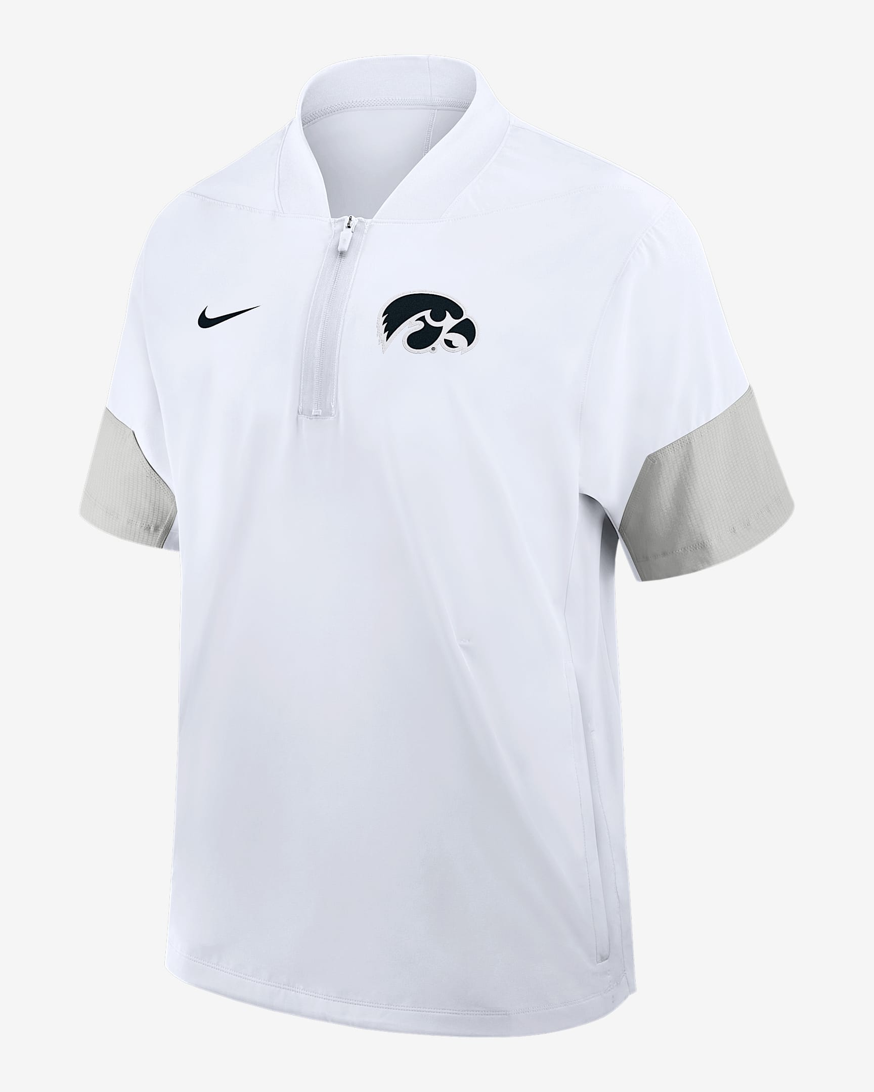 Chamarra con gorro de manga corta universitaria Nike de medio cierre para hombre Iowa Sideline Coach - Blanco