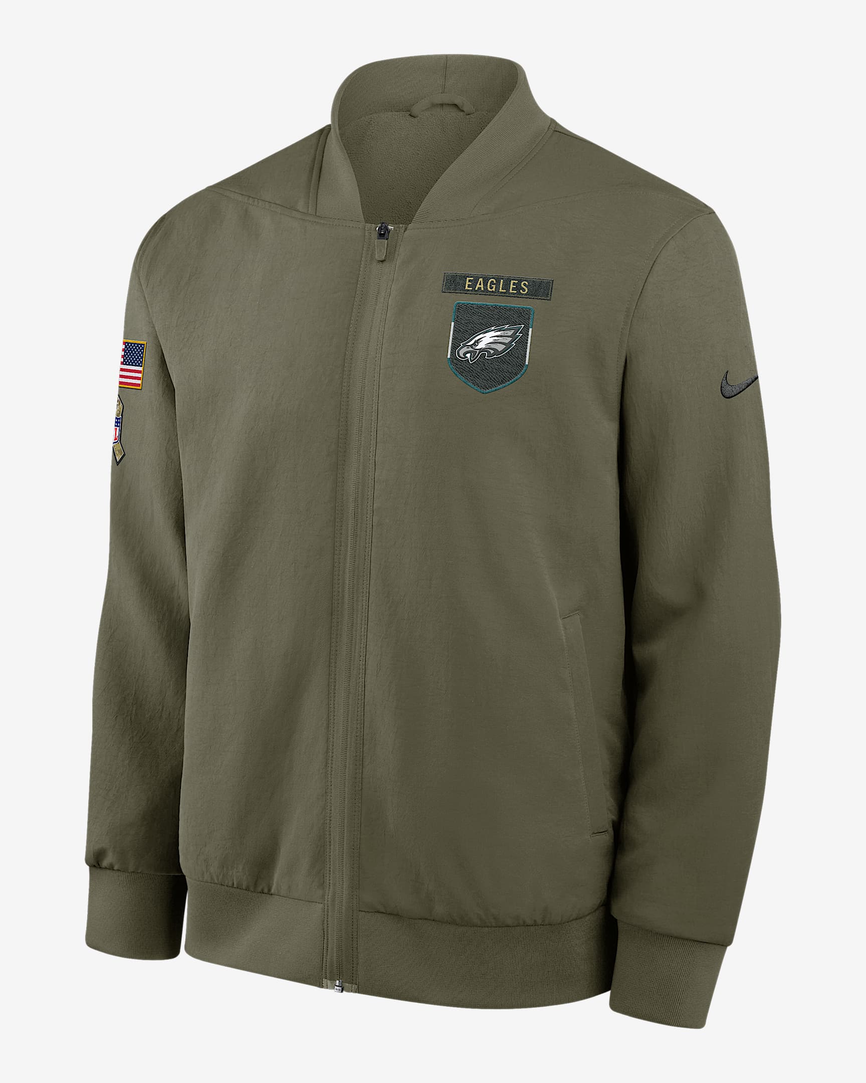 Philadelphia Eagles Salute to Service Sideline Men's Nike NFL Full-Zip Bomber Jacket - Olive