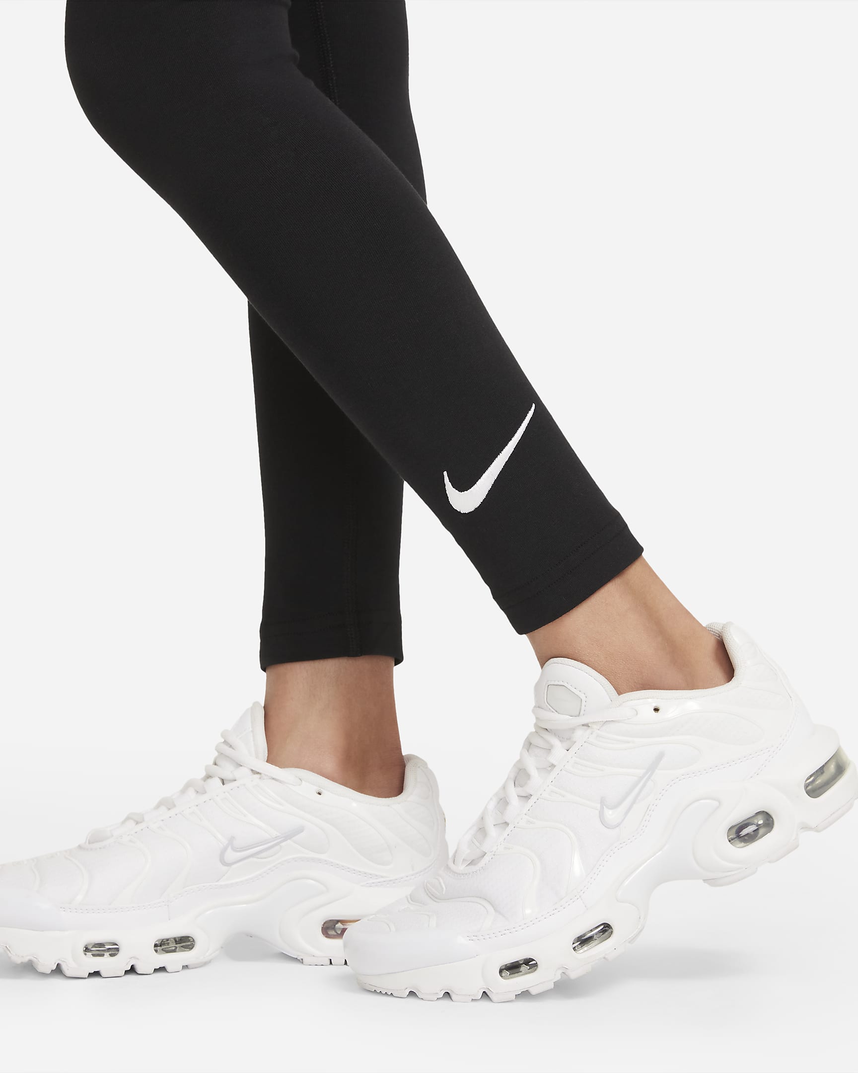 Nike Sportswear Favorites Swoosh-leggings til store barn (jente) - Svart/Hvit