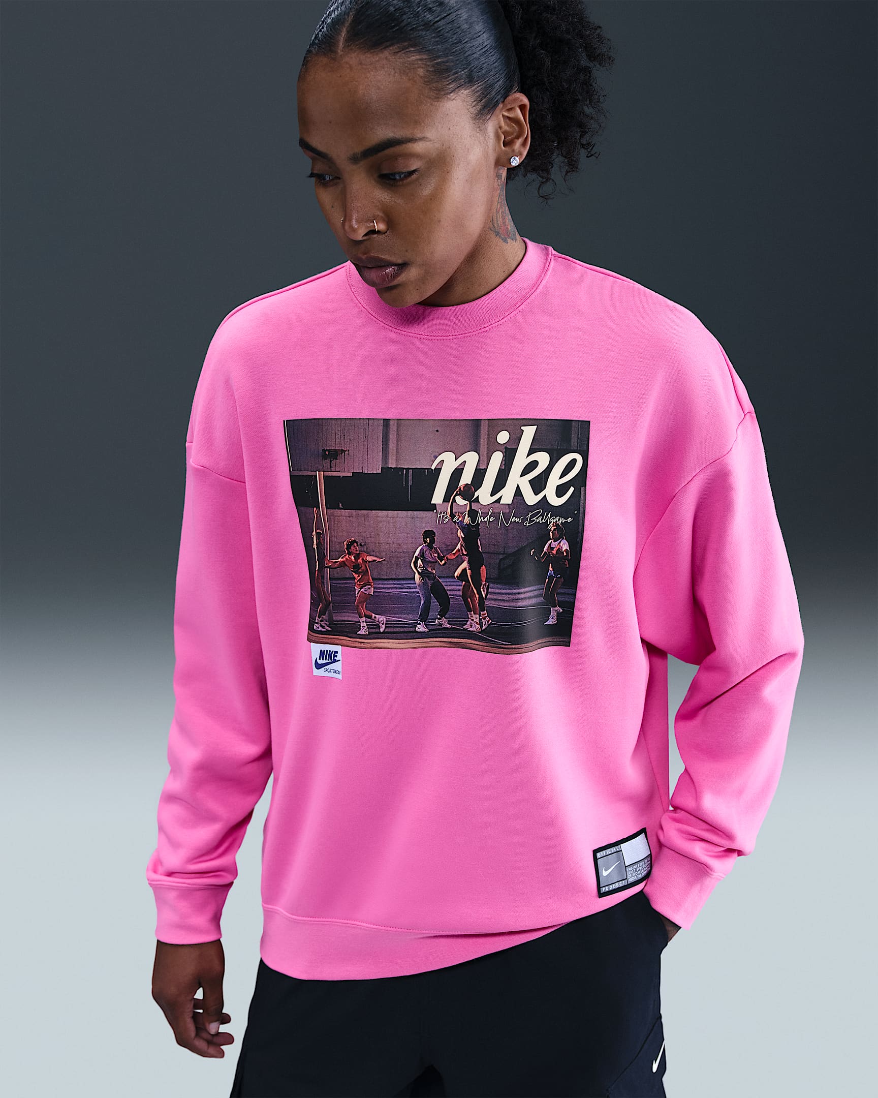 Sudadera de cuello redondo holgada para mujer Nike Club Fleece - Rosa alegre