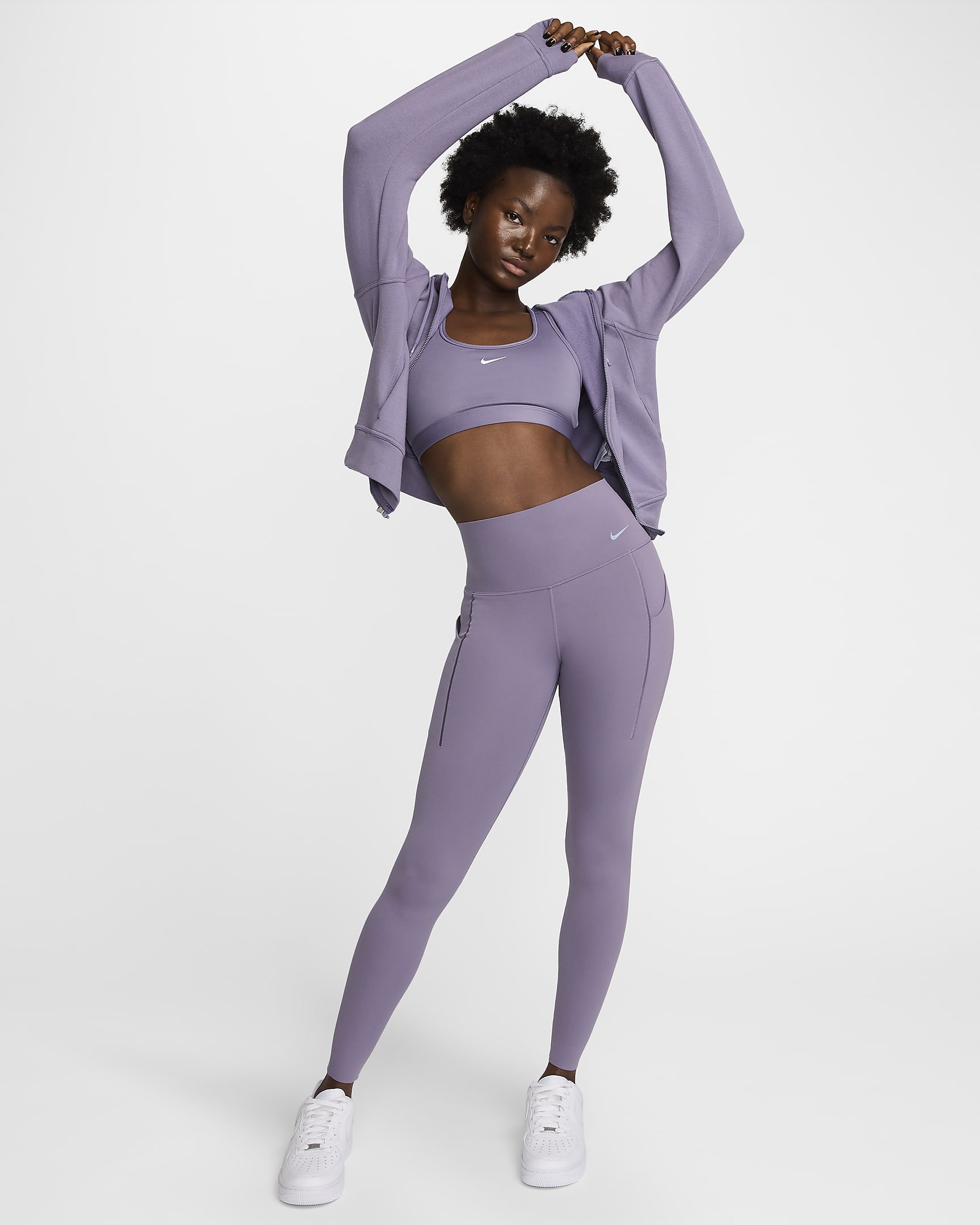 Nike Universa közepes tartást adó, magas derekú, teljes hosszúságú, zsebes női leggings - Daybreak/Fekete