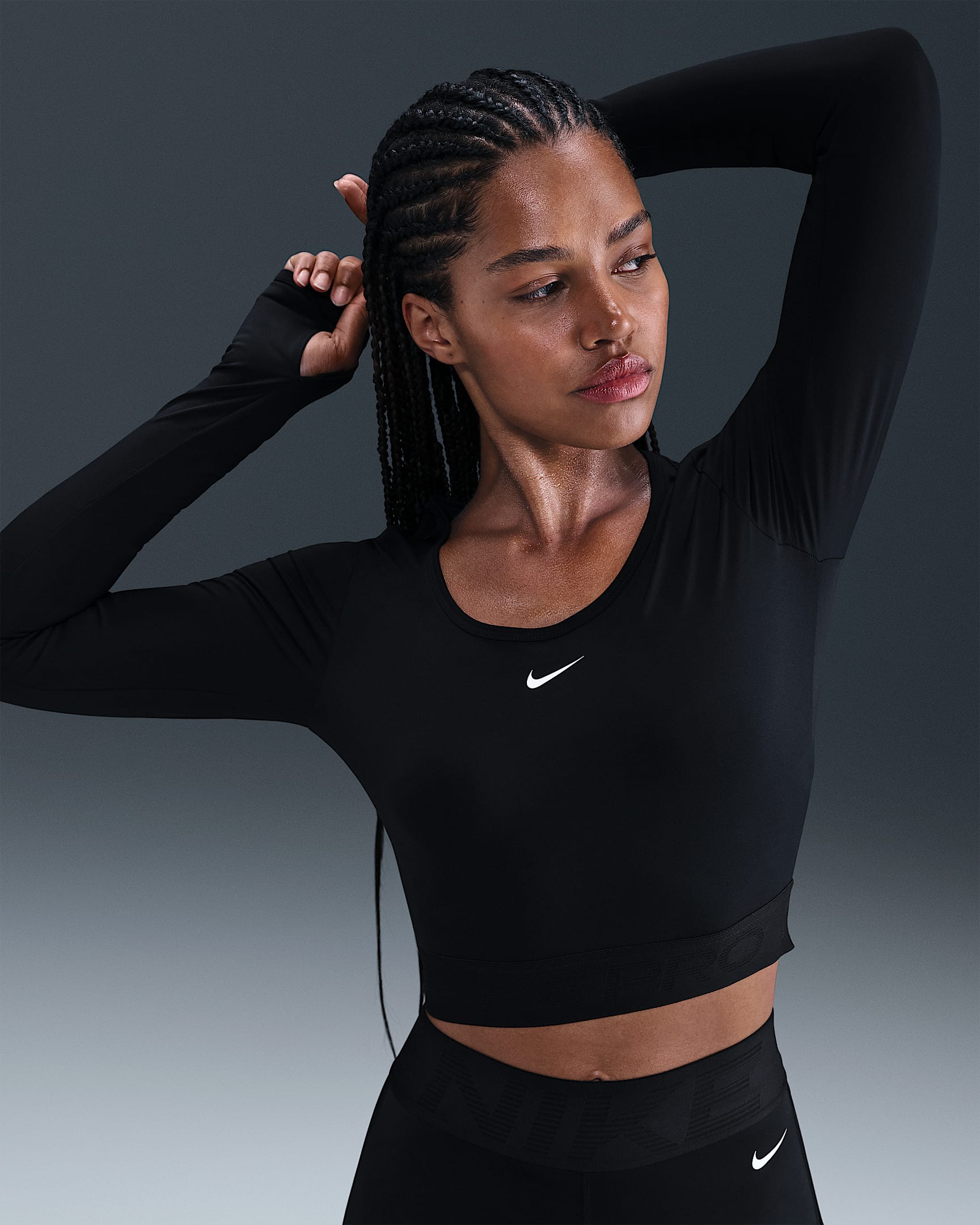 Nike Pro Women's Dri-FIT Cropped Long-Sleeve Top - Black/Anthracite/White