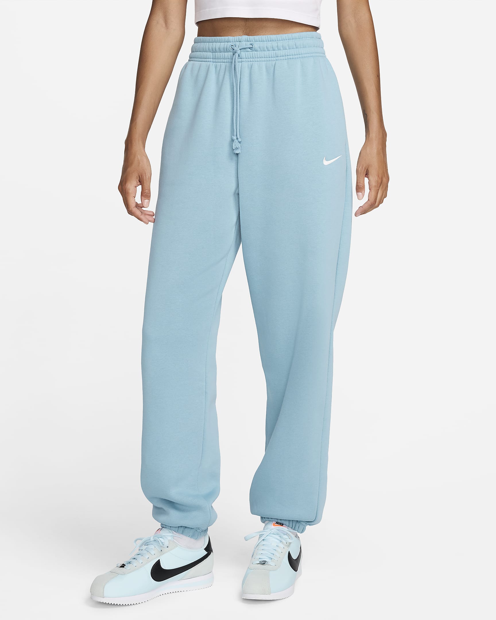 Pantaloni tuta oversize a vita alta Nike Sportswear Phoenix Fleece – Donna - Denim Turquoise/Sail