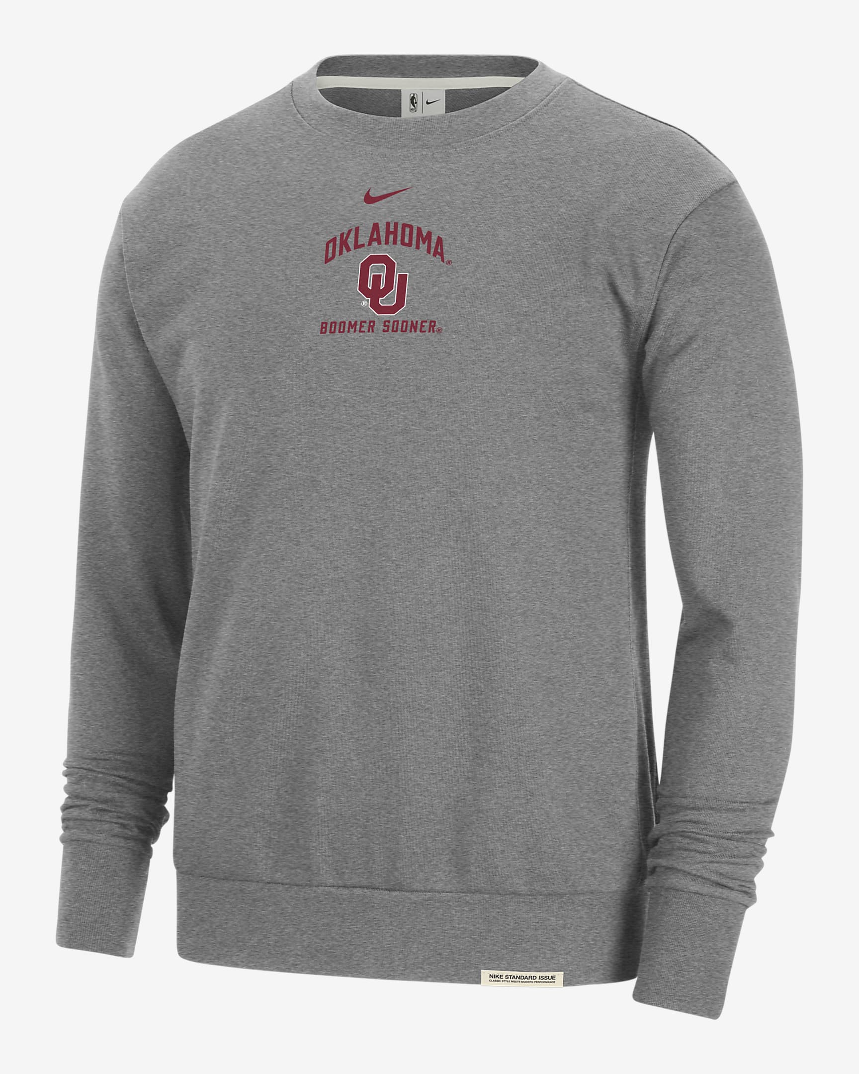 Oklahoma Standard Issue Men's Nike College Fleece Crew-Neck Sweatshirt - Dark Grey Heather