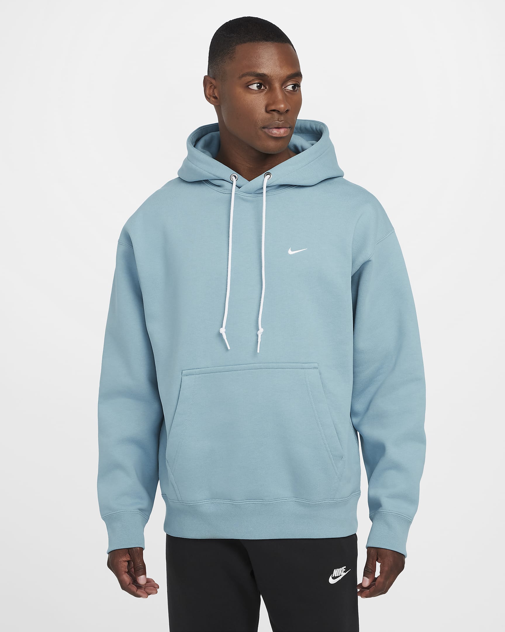 Nike Solo Swoosh Men's Fleece Pullover Hoodie - Denim Turquoise/White