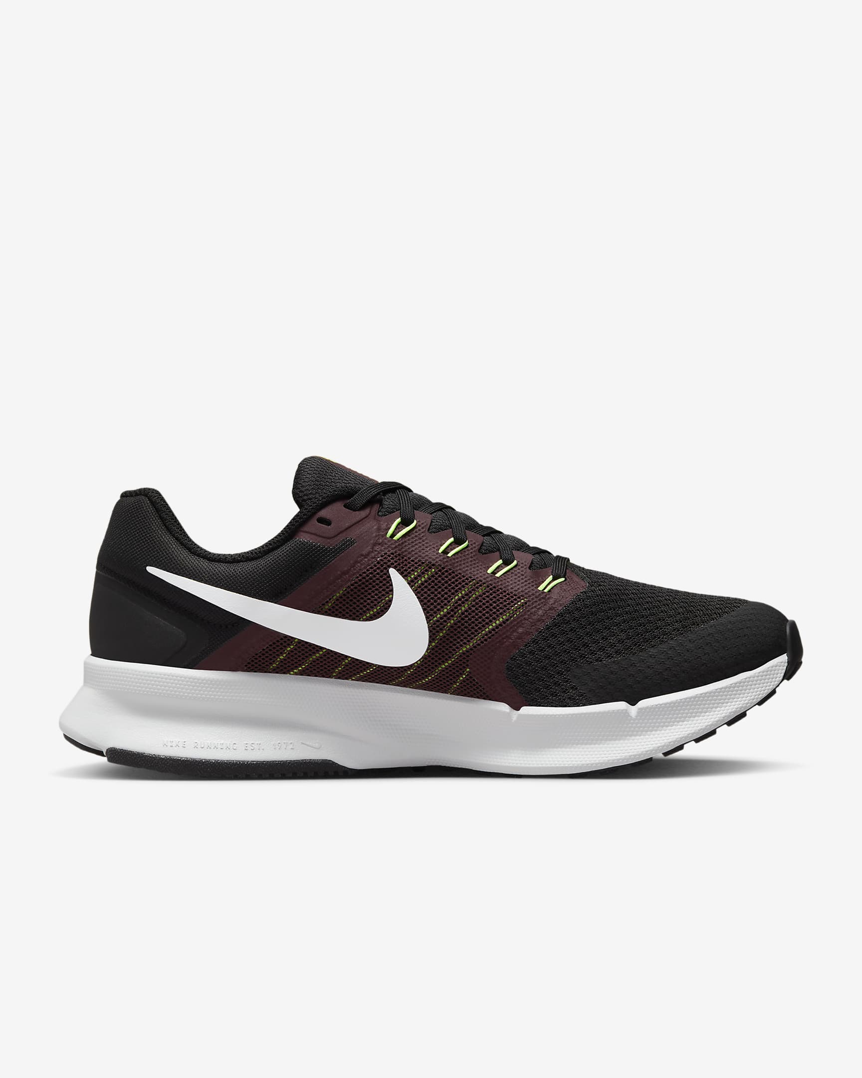Nike Run Swift 3 Men's Road Running Shoes (DR2695-007, Black/Burgundy Crush/Lime Blast/Pure Platinum)