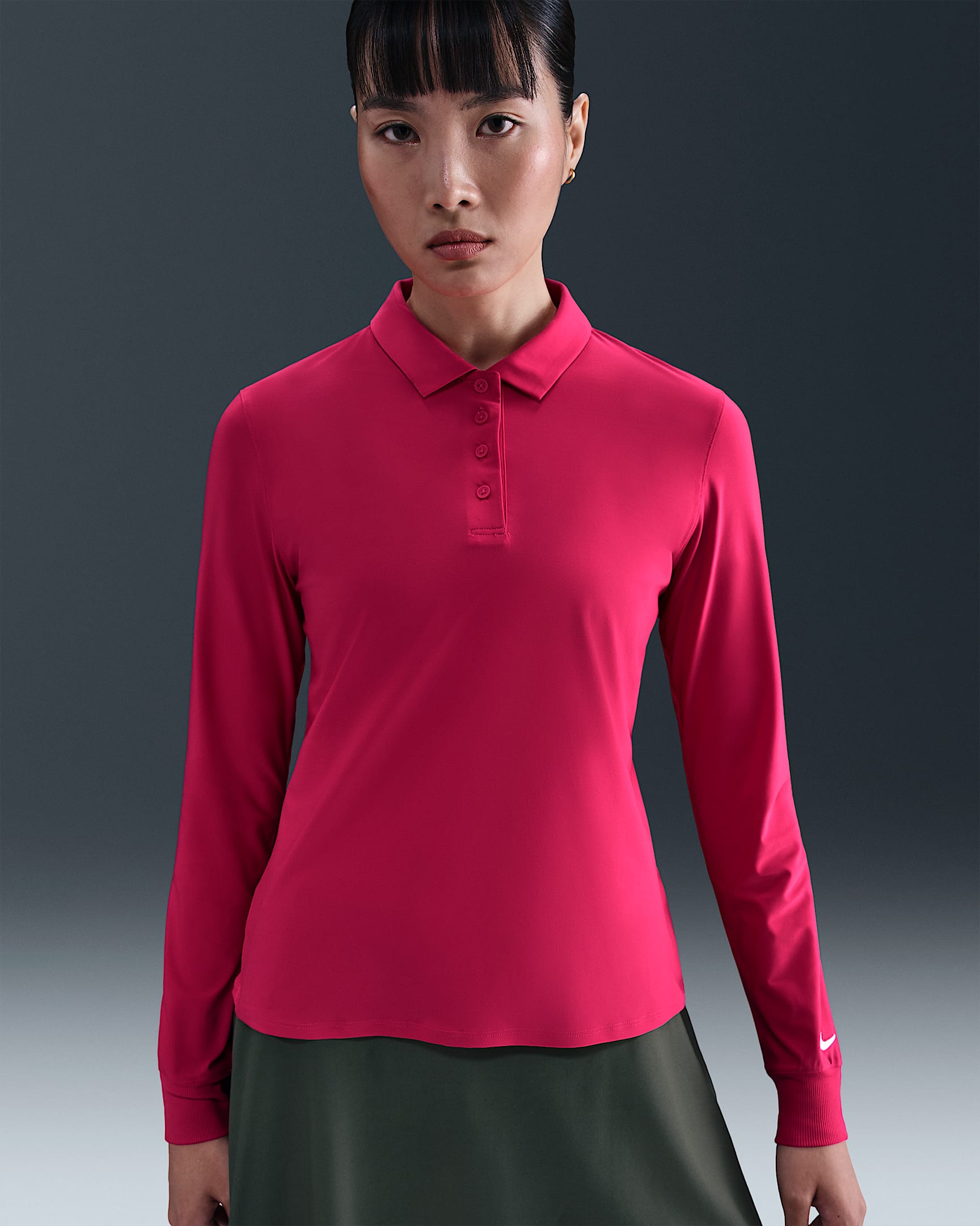 Långärmad pikétröja Nike Victory Dri-FIT för kvinnor - Rush Pink/Vit