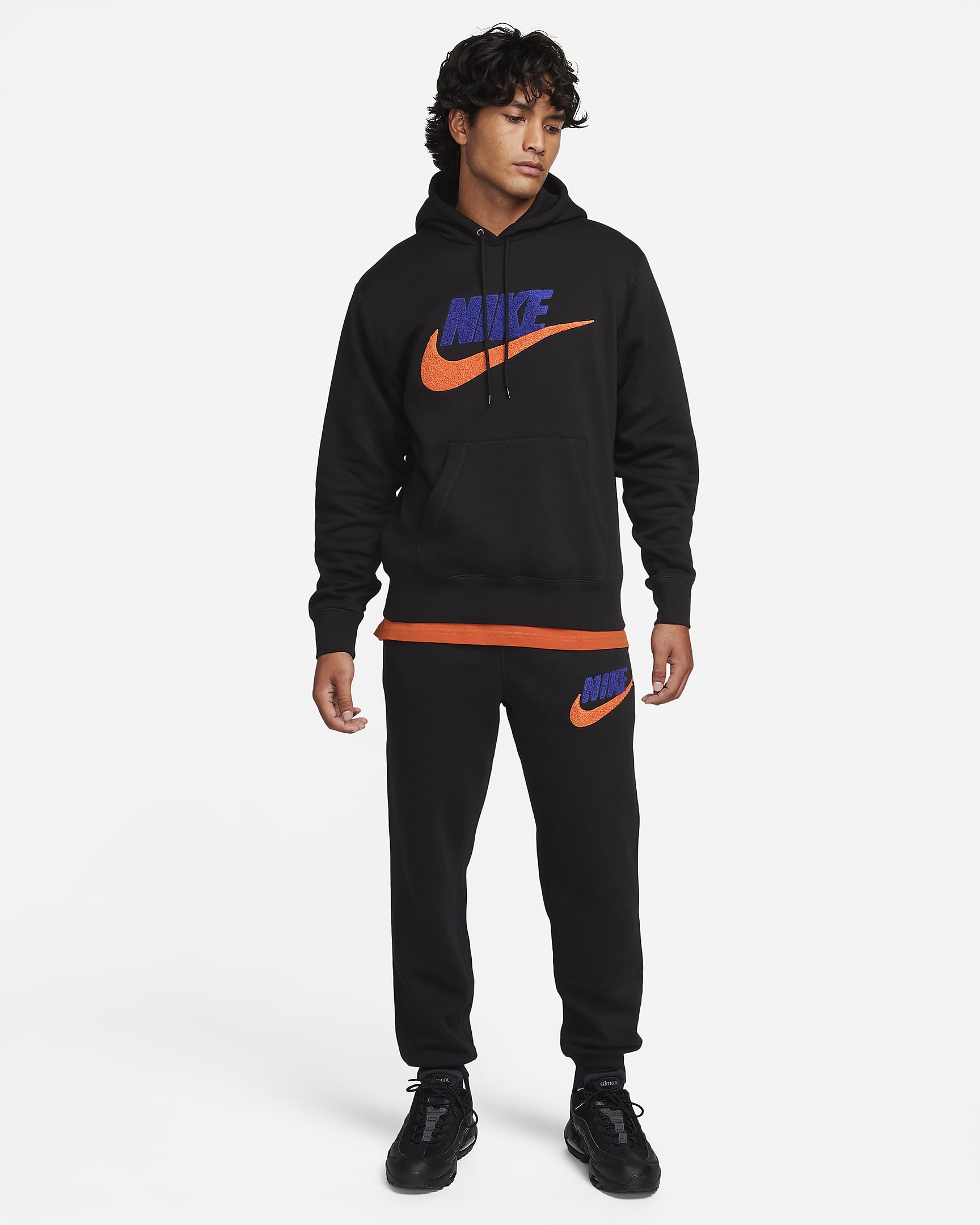 Nike Club Fleece Men's Fleece Joggers - Black/Black/Safety Orange