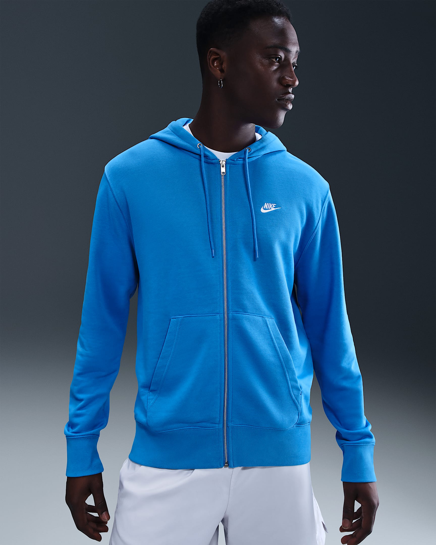 Nike Club Kapuzenjacke aus French Terry (Herren) - Light Photo Blue/Light Photo Blue/Weiß