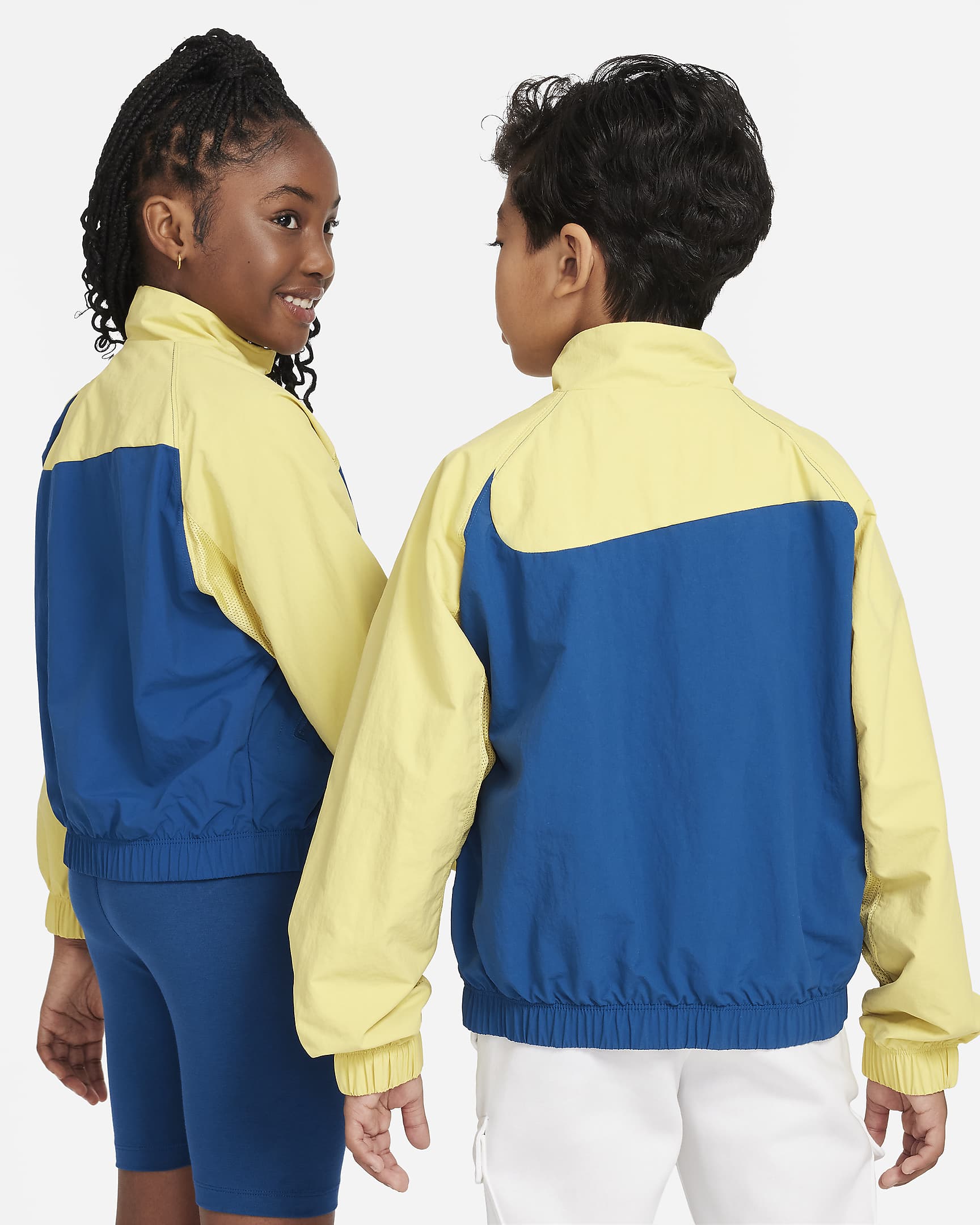 Nike Sportswear Amplify Big Kids' Woven Full-Zip Jacket - Court Blue/Saturn Gold/White