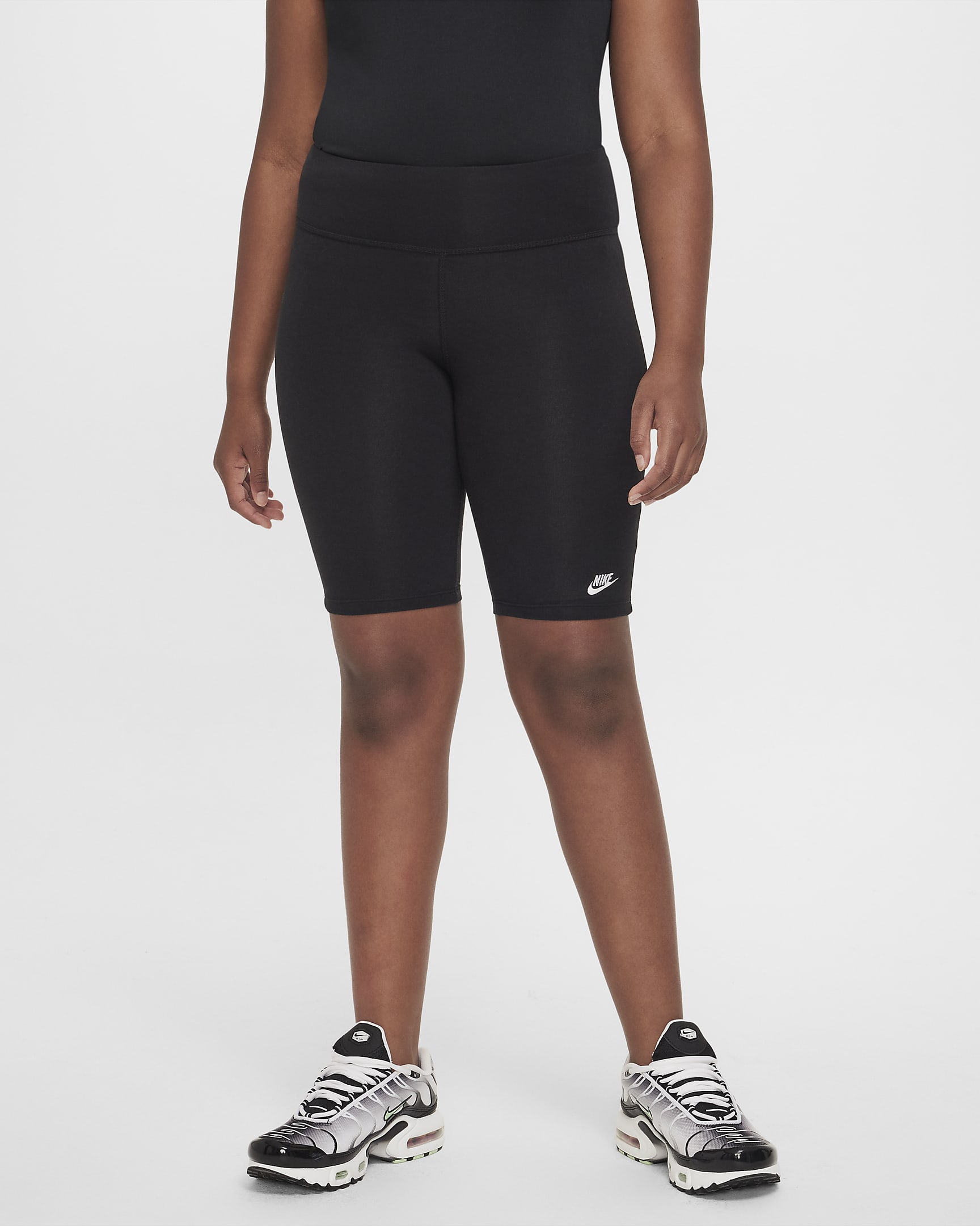 Nike Sportswear Big Kids' (Girls') High-Rise 9" Bike Shorts (Extended Size) - Black/White