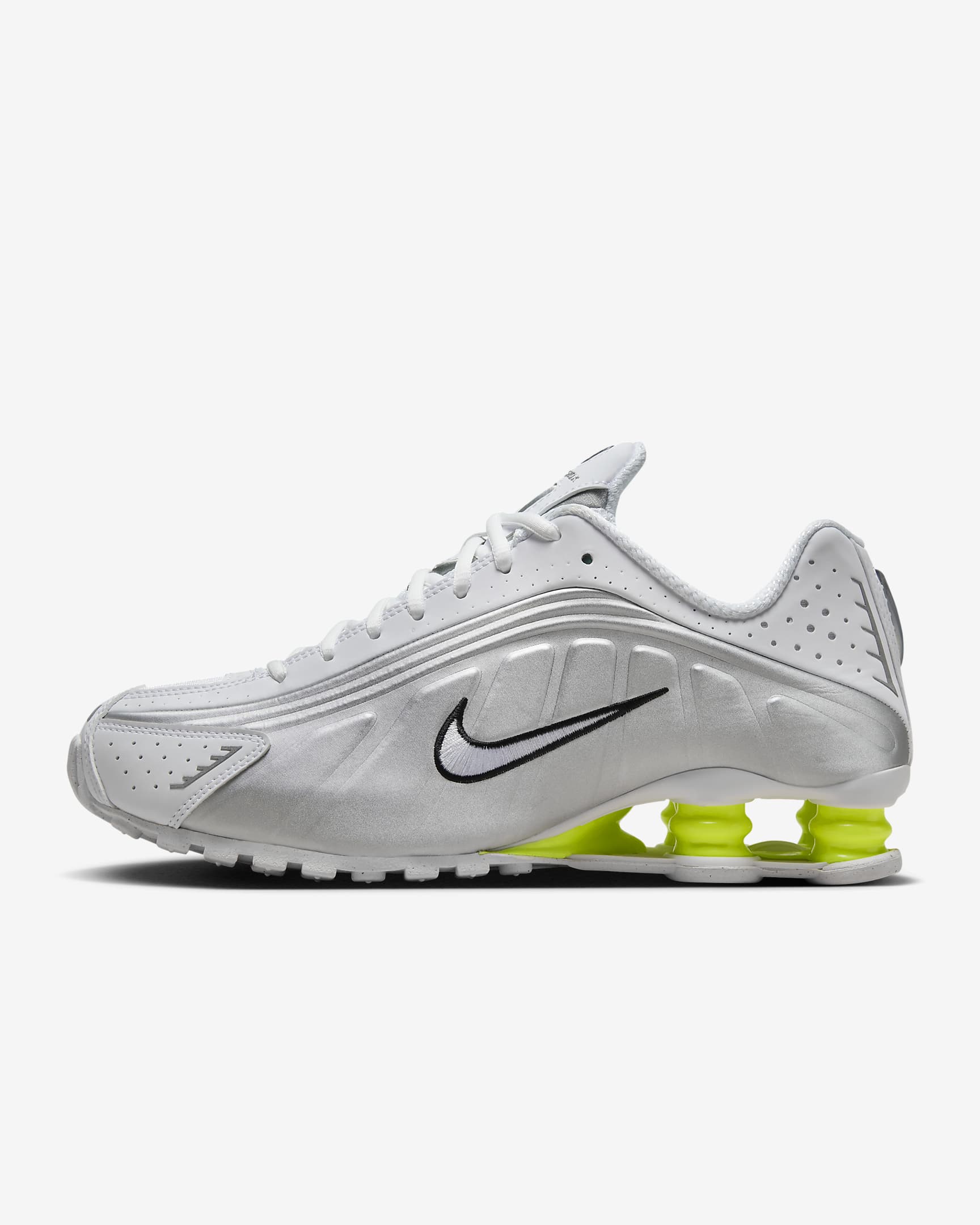 Nike Shox R4 Women's Shoes - White/Metallic Silver/Volt/White