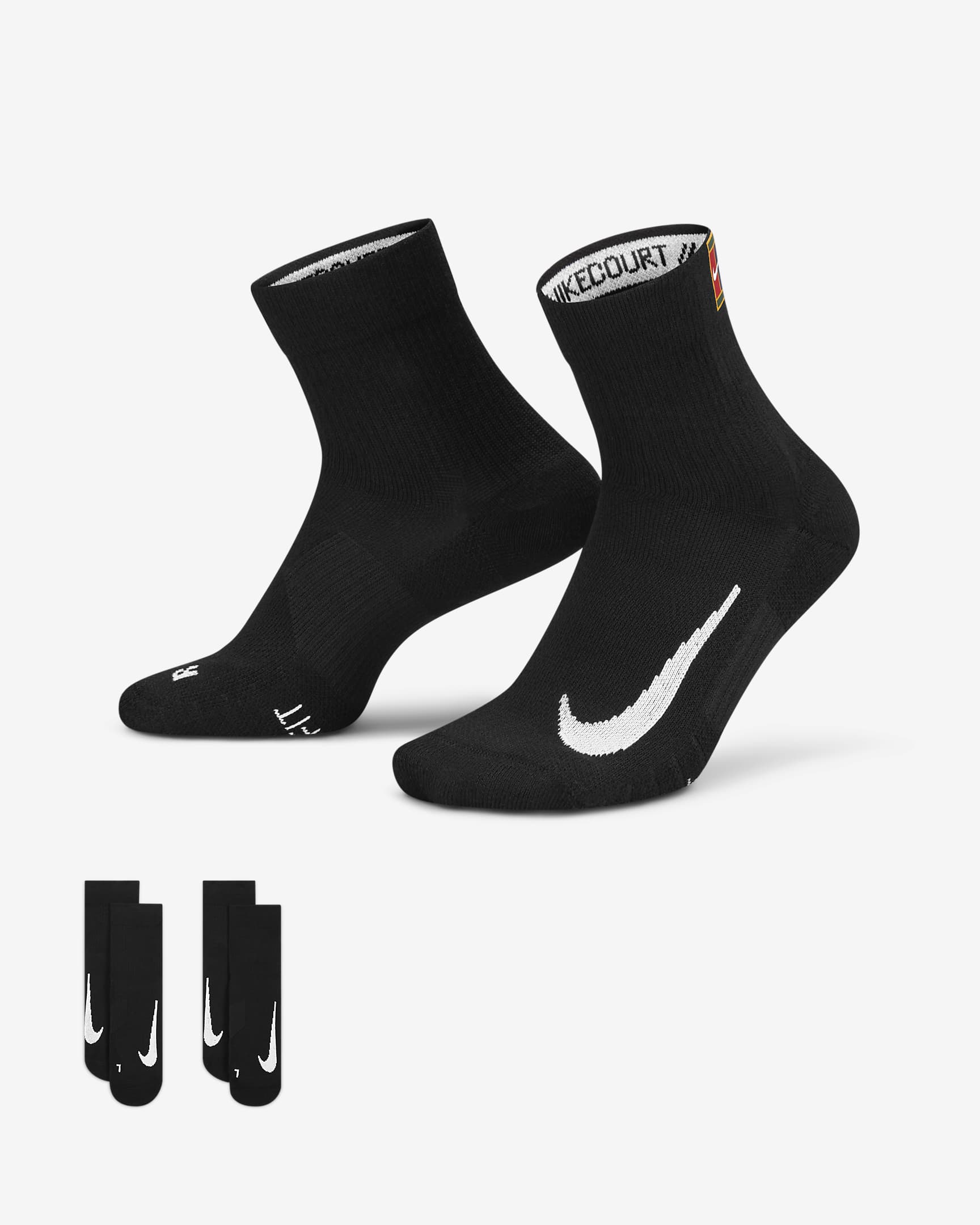 NikeCourt Multiplier Max Tennis Ankle Socks (2 Pairs) - Black/Black