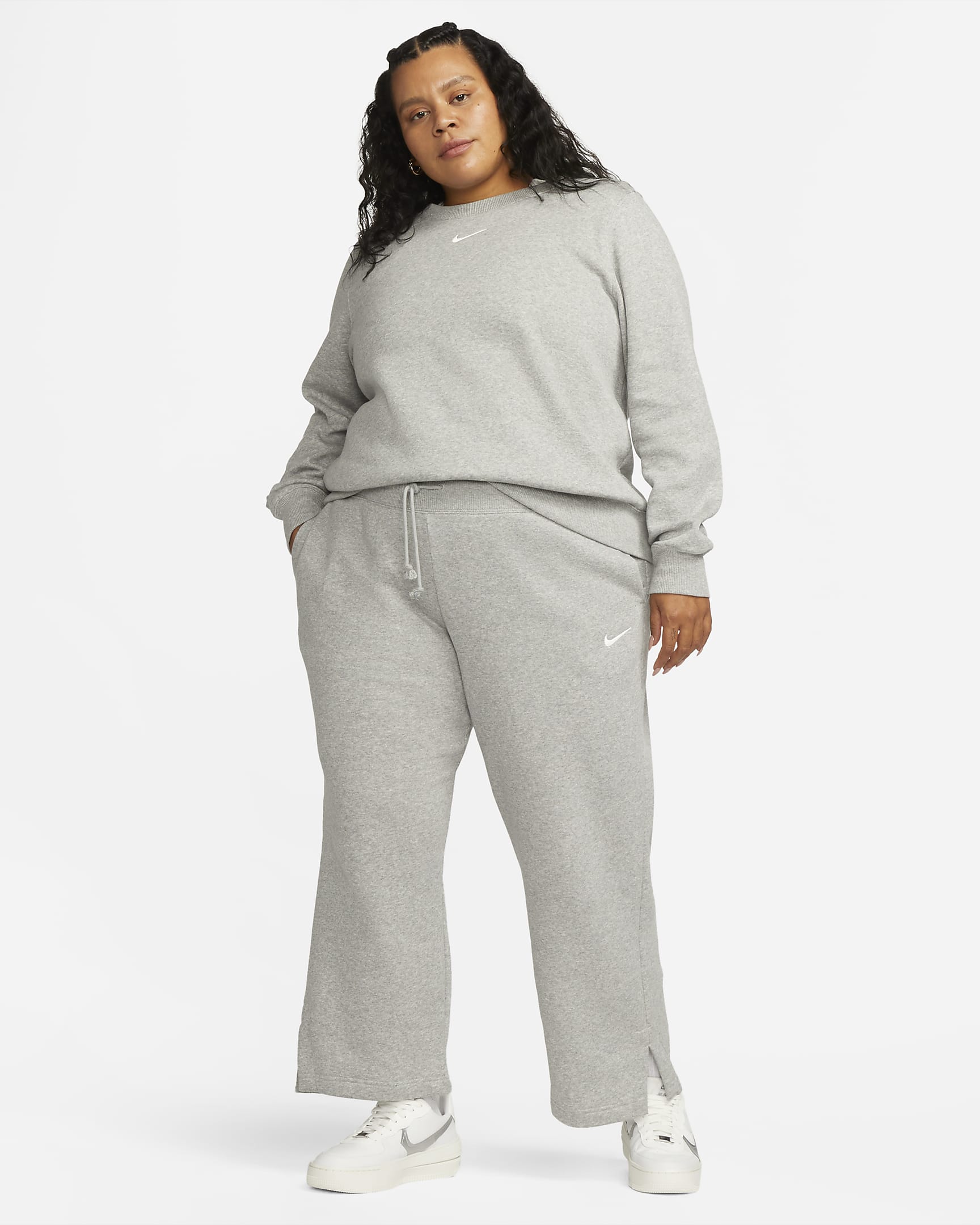 Nike Sportswear Phoenix Fleece Women's High-Waisted Wide-Leg Tracksuit Bottoms (Plus Size) - Dark Grey Heather/Sail