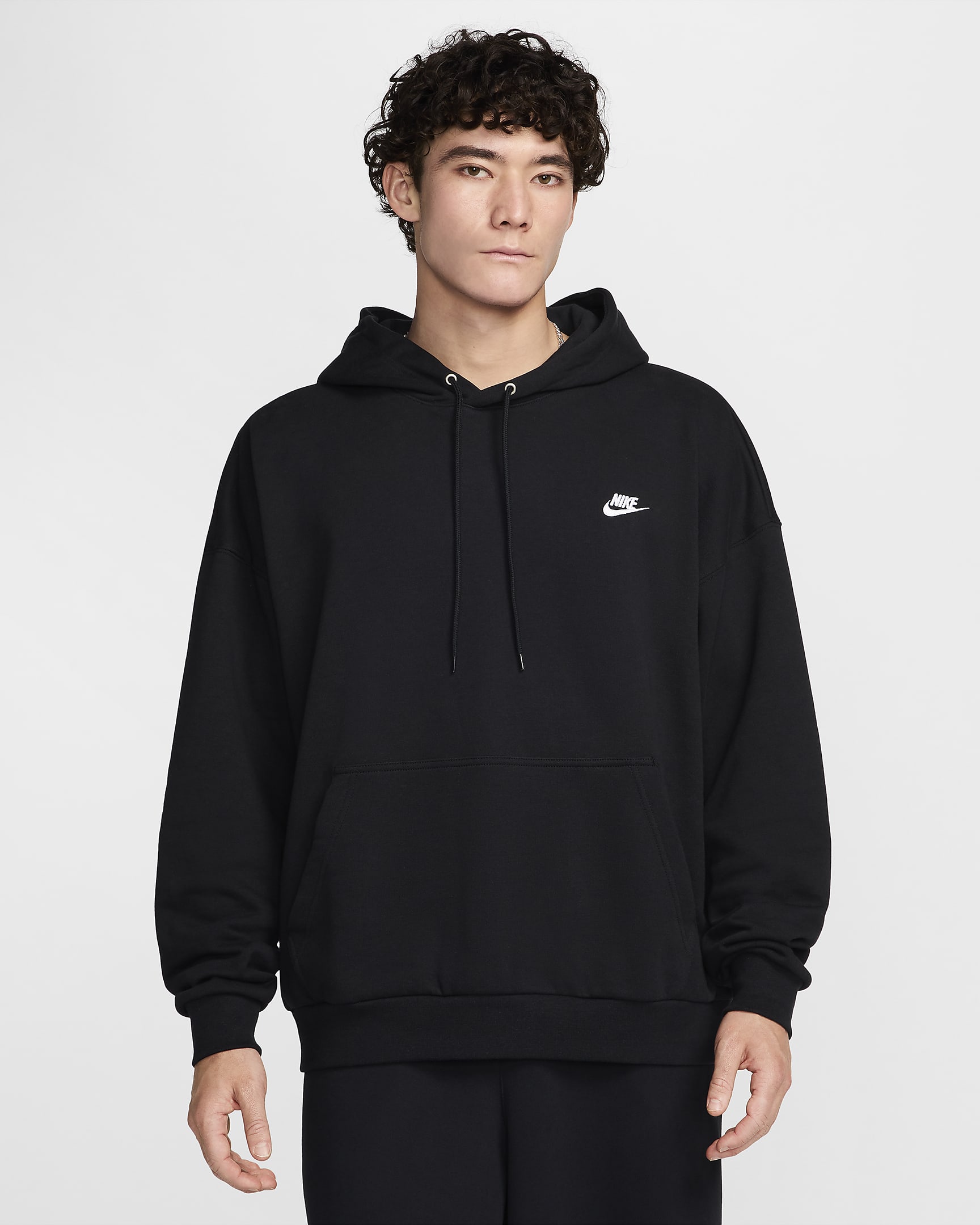 Nike Club Fleece Men's Oversized French Terry Pullover Hoodie - Black/Black/White