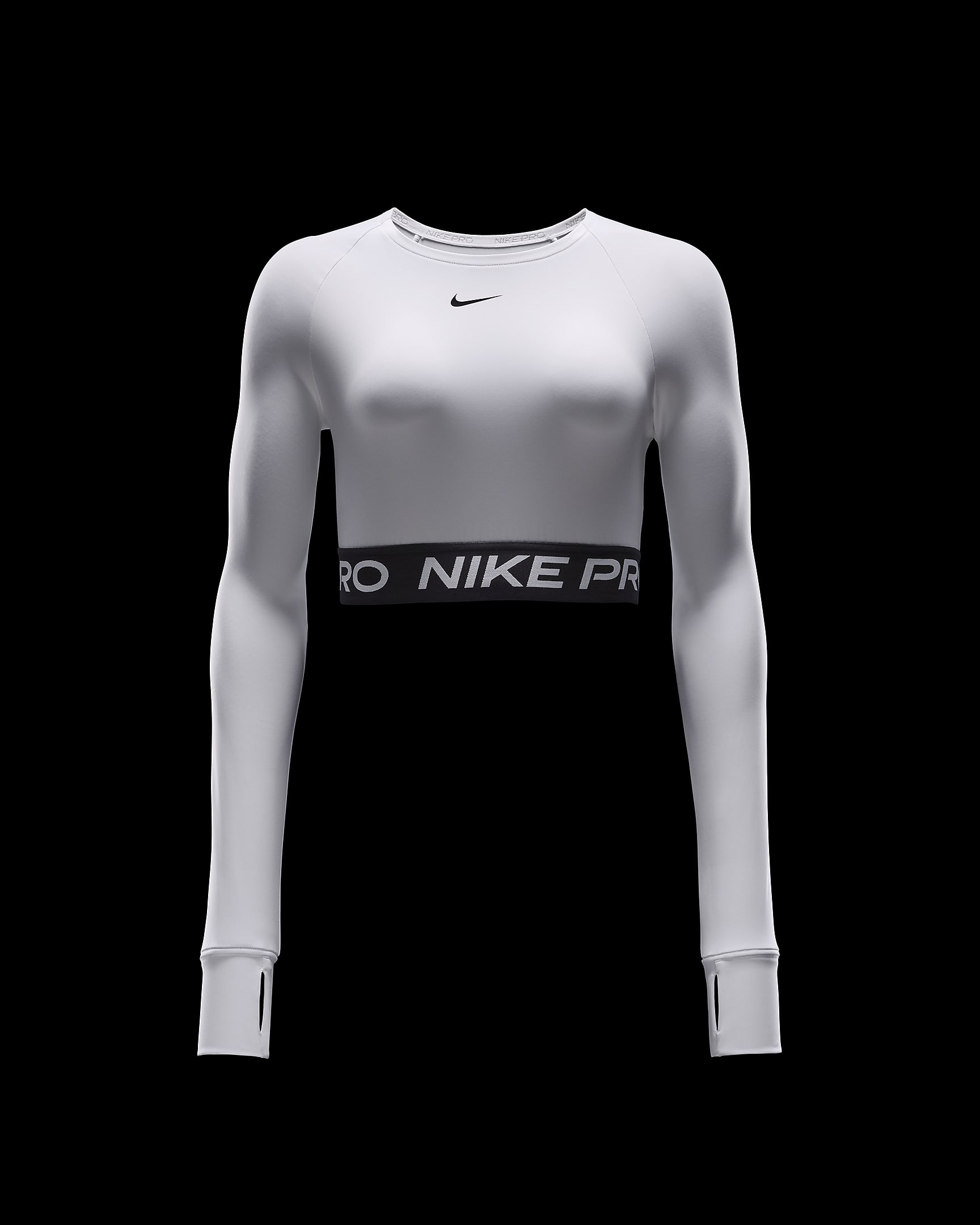 Kort Nike Pro Dri-FIT-top med lange ærmer til kvinder - hvid/sort