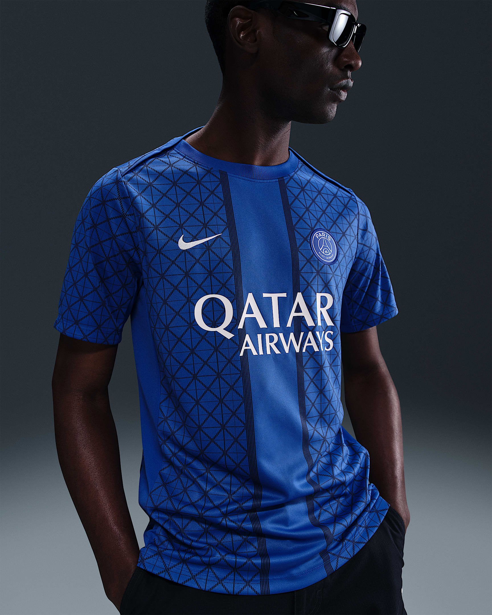 Paris Saint-Germain Academy Pro Home Men's Nike Dri-FIT Soccer Pre-Match Short-Sleeve Top - Hyper Royal/Midnight Navy/White