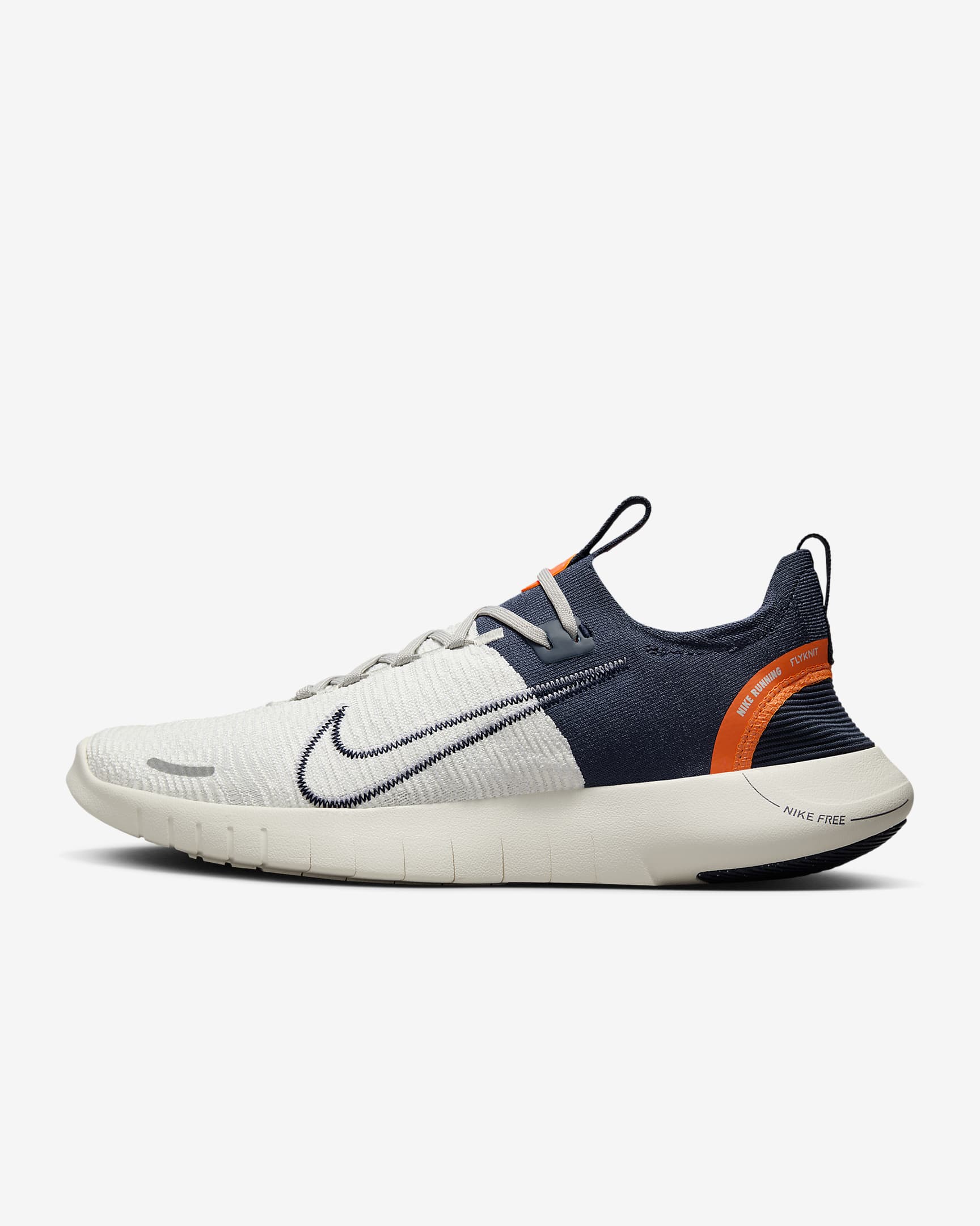 Nike Free RN NN Men's Road Running Shoes - Light Iron Ore/Sail/Total Orange/Thunder Blue