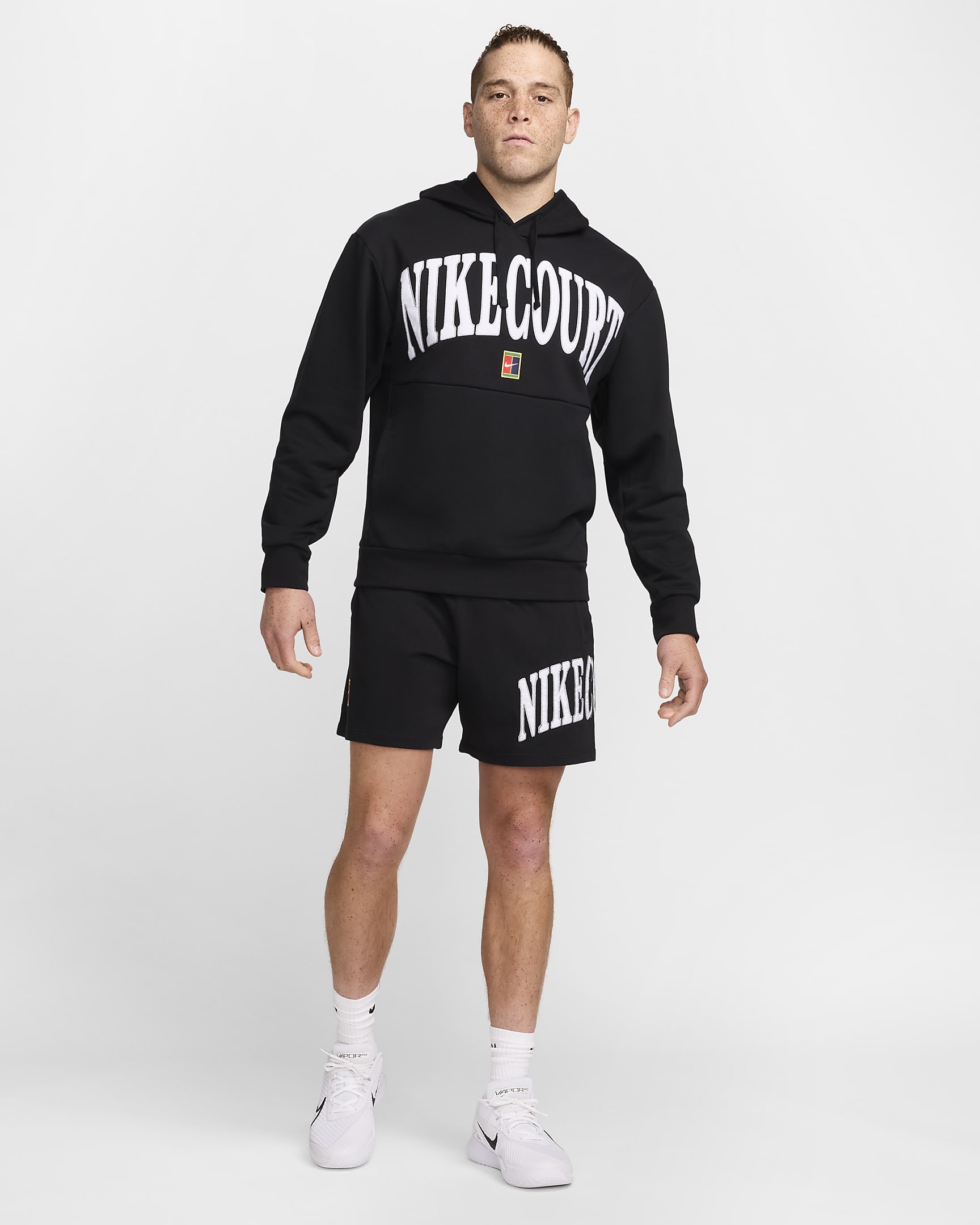 Sweat à capuche de tennis Dri-FIT en tissu Fleece NikeCourt Heritage pour homme - Noir/Blanc/Flat Pewter