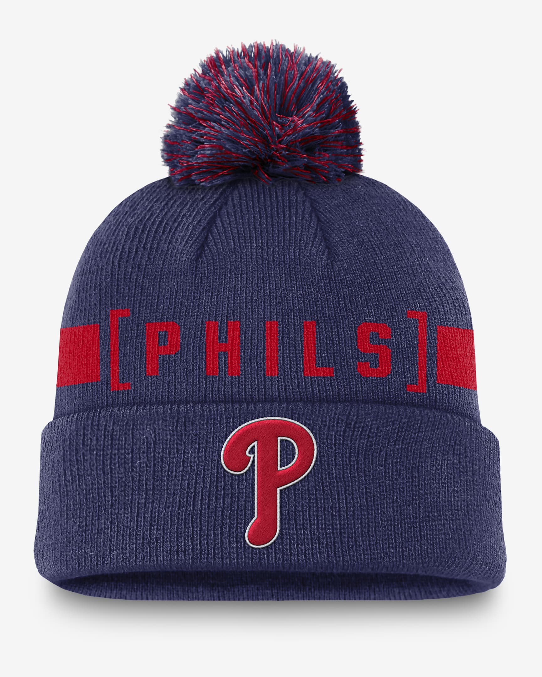 Philadelphia Phillies Hometown Peak Men's Nike MLB Cuffed Pom Beanie - Red