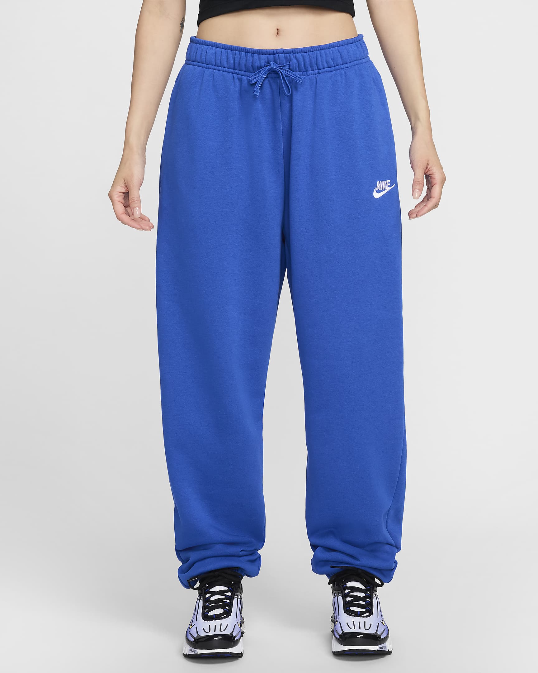 Pants de entrenamiento oversized de tiro medio para mujer Nike Sportswear Club Fleece - Royal juego/Blanco