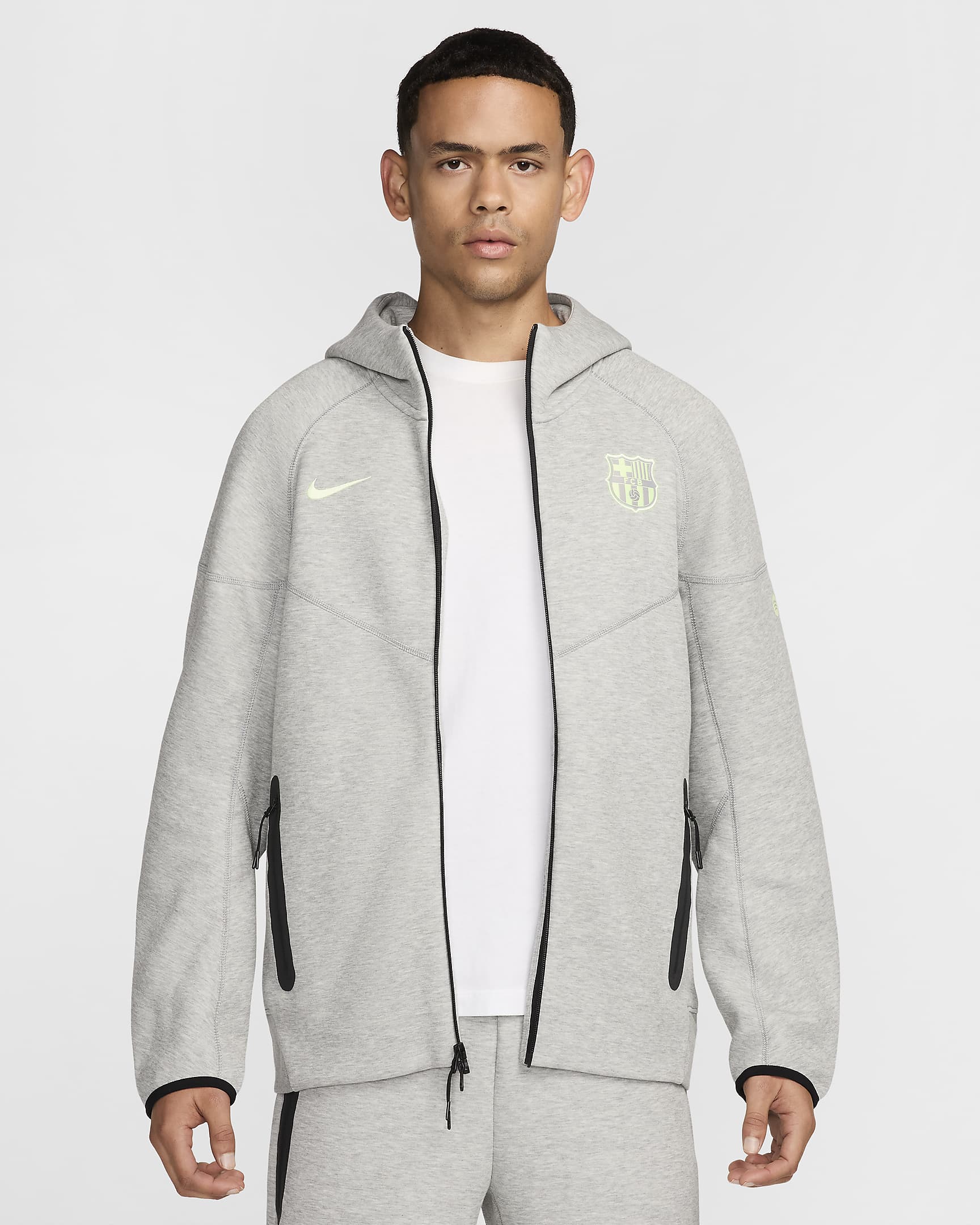 FC Barcelona Tech Fleece Windrunner Third Nike Fußball-Hoodie mit durchgehendem Reißverschluss für Herren - Dark Grey Heather/Barely Volt