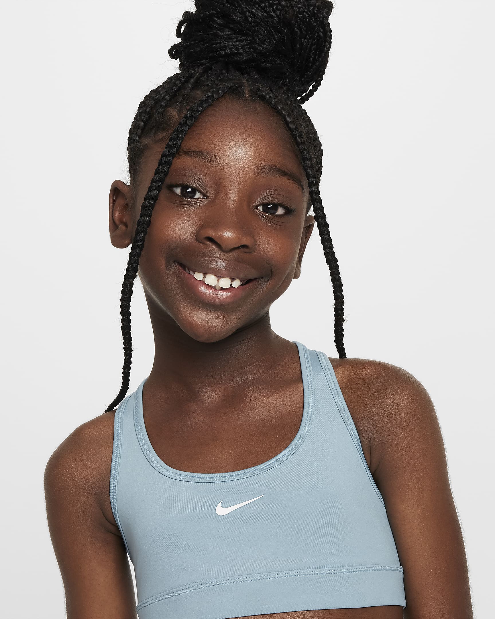 Nike Swoosh Older Kids' (Girls') Sports Bra - Denim Turquoise/White